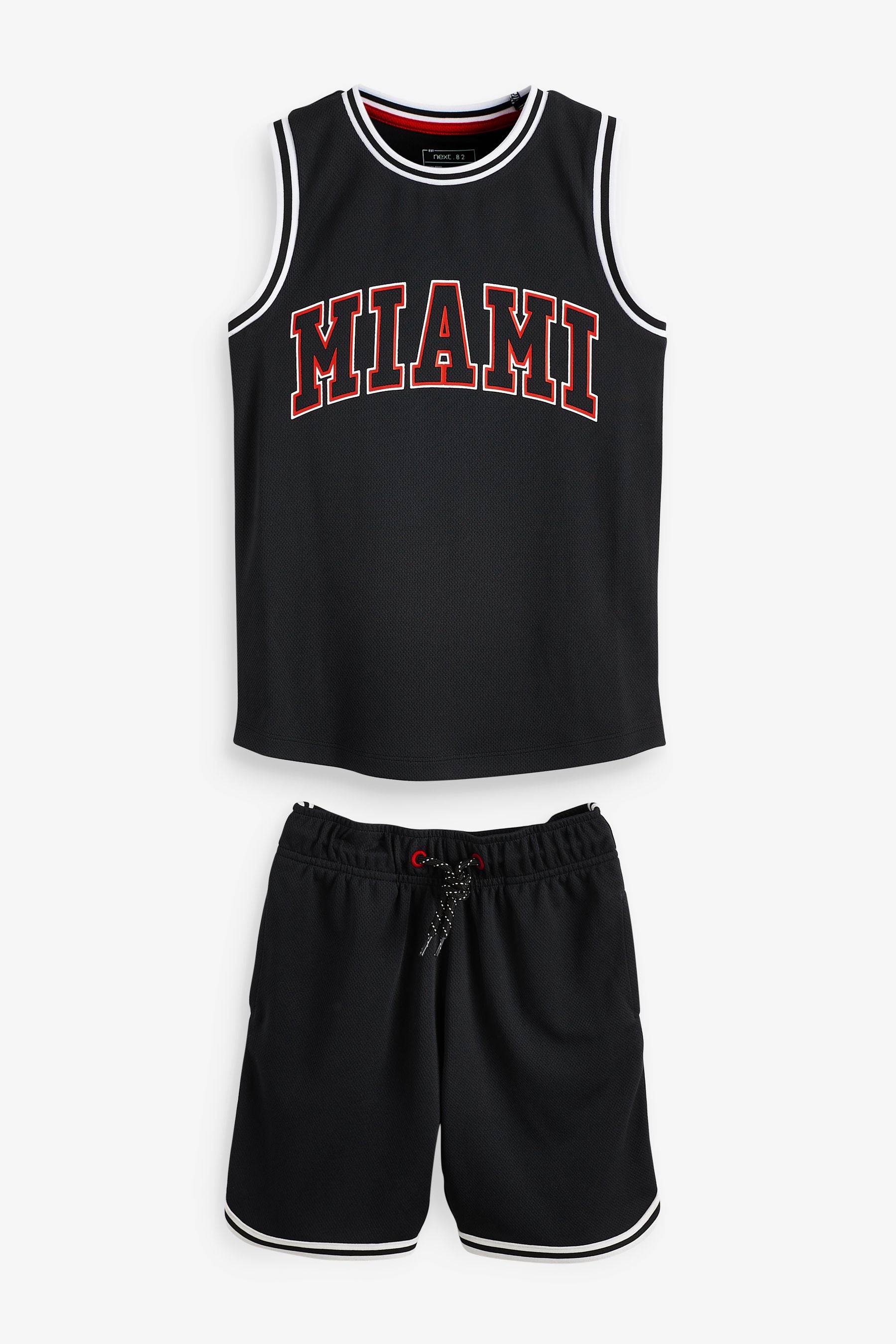 Miami Black Graphic Vest And Shorts Set (3-16yrs)