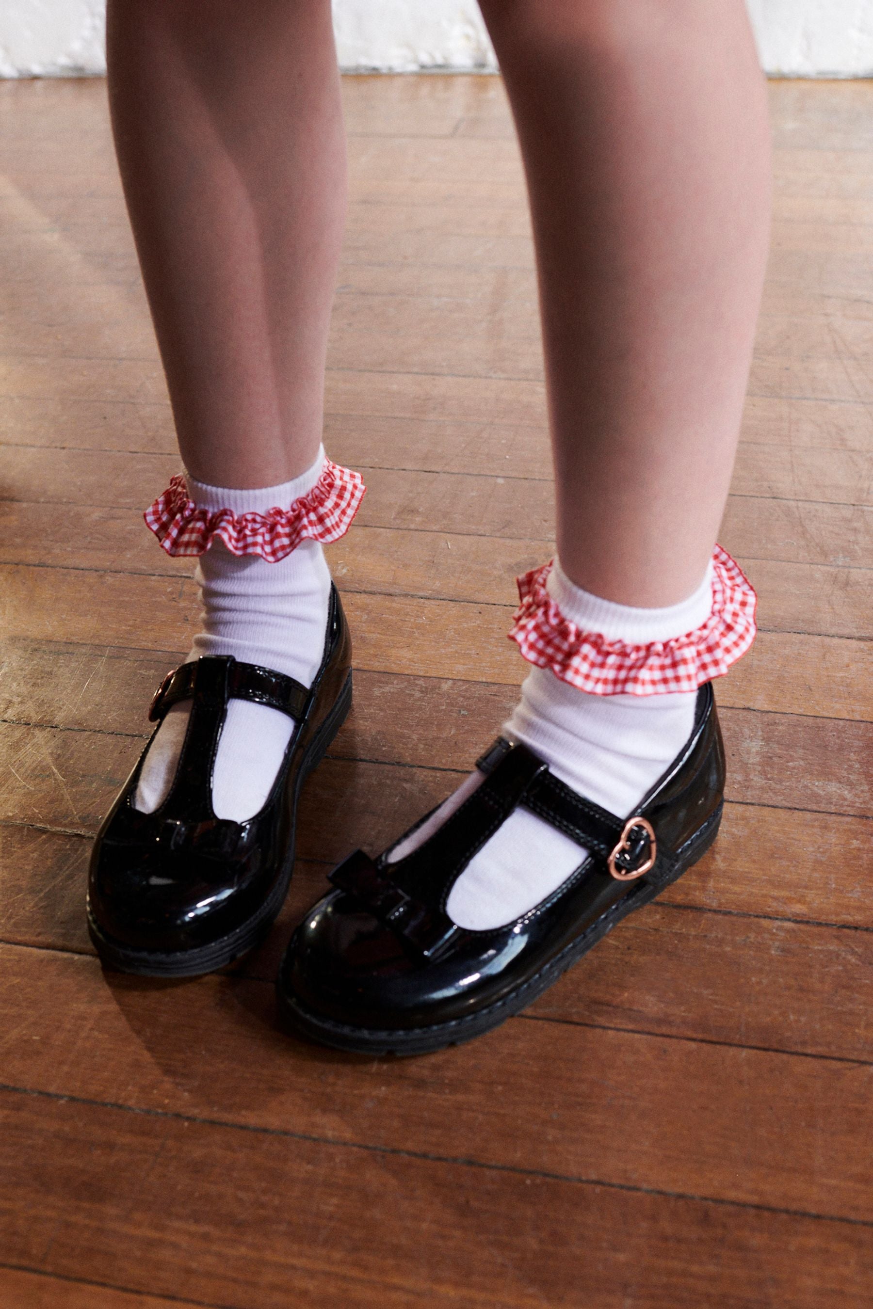 Green 5 Pack Cotton Rich Gingham Ankle School Socks