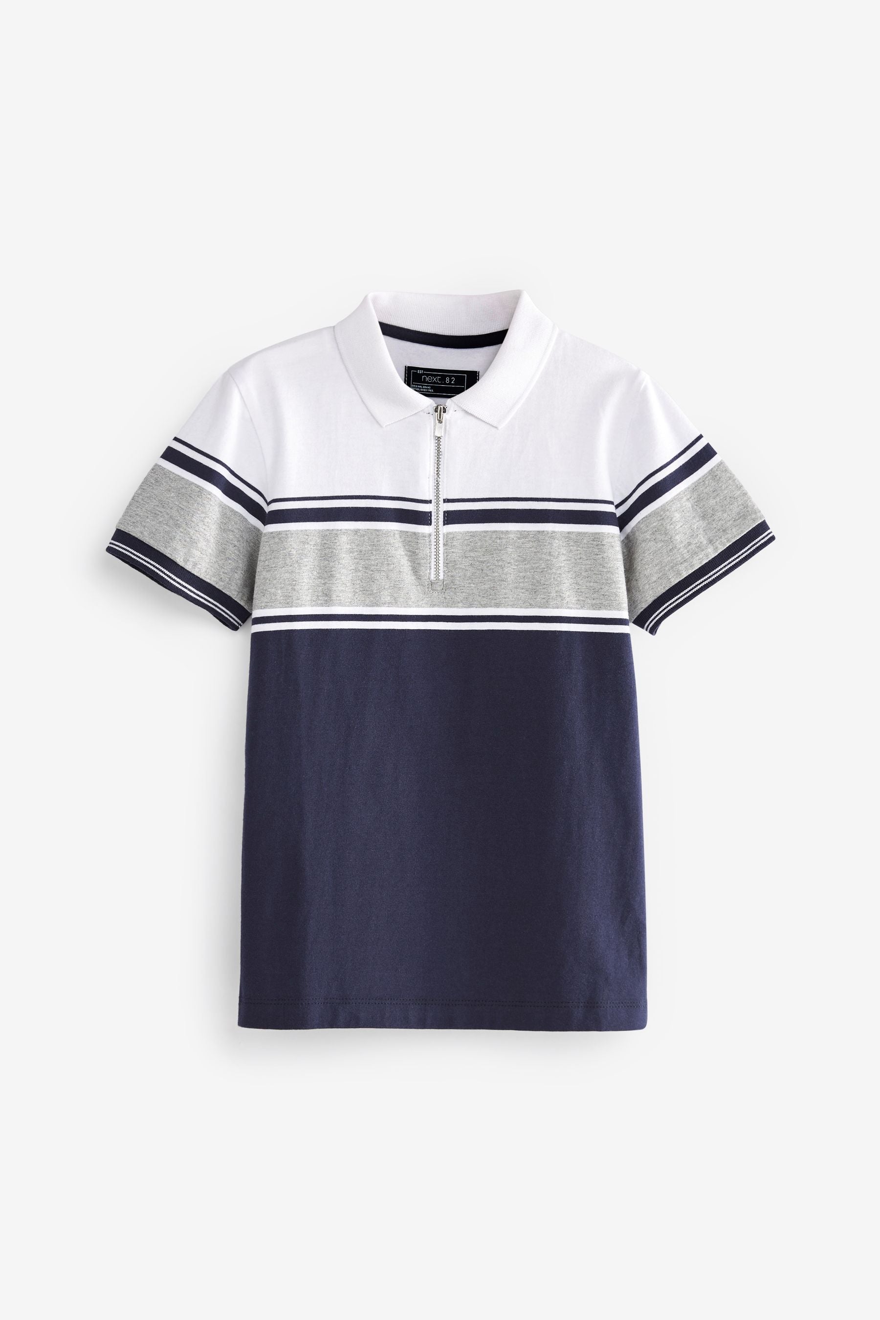 Navy Blue/Grey Colourblock Short Sleeve Zip Neck Polo Shirt (3-16yrs)