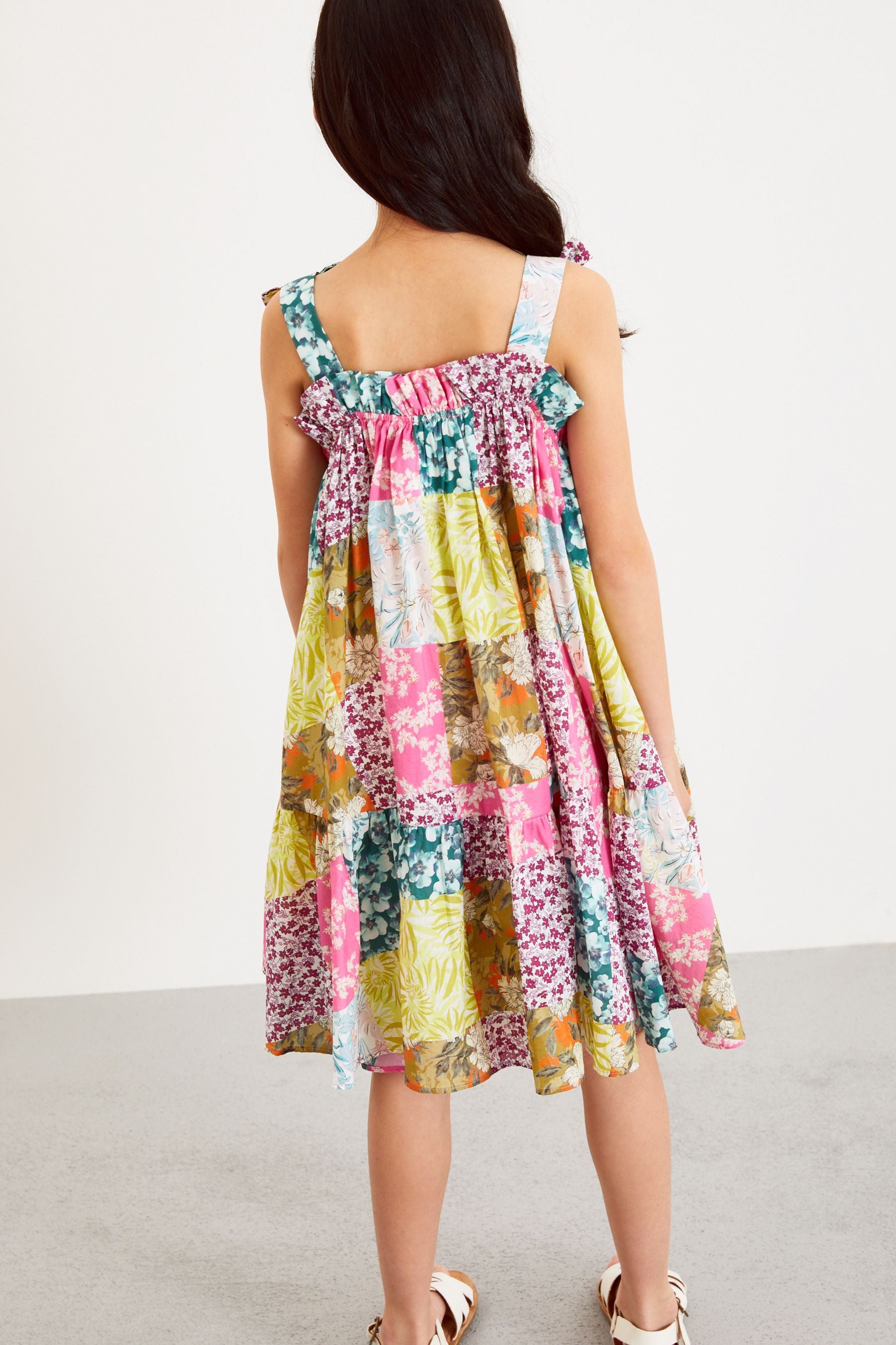 Pink Patchwork Print Tie Shoulder Dress (3-16yrs)