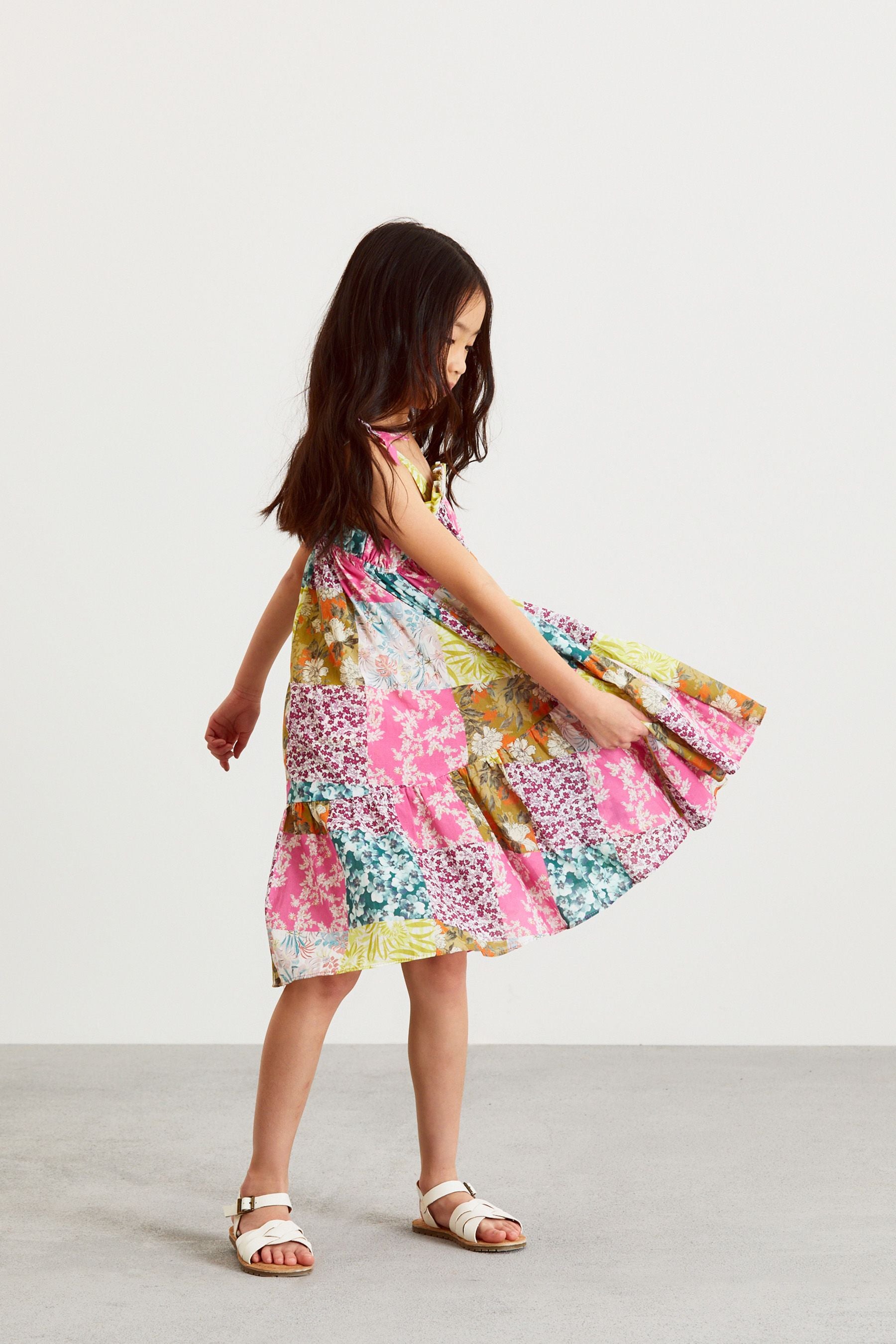 Pink Patchwork Print Tie Shoulder Dress (3-16yrs)