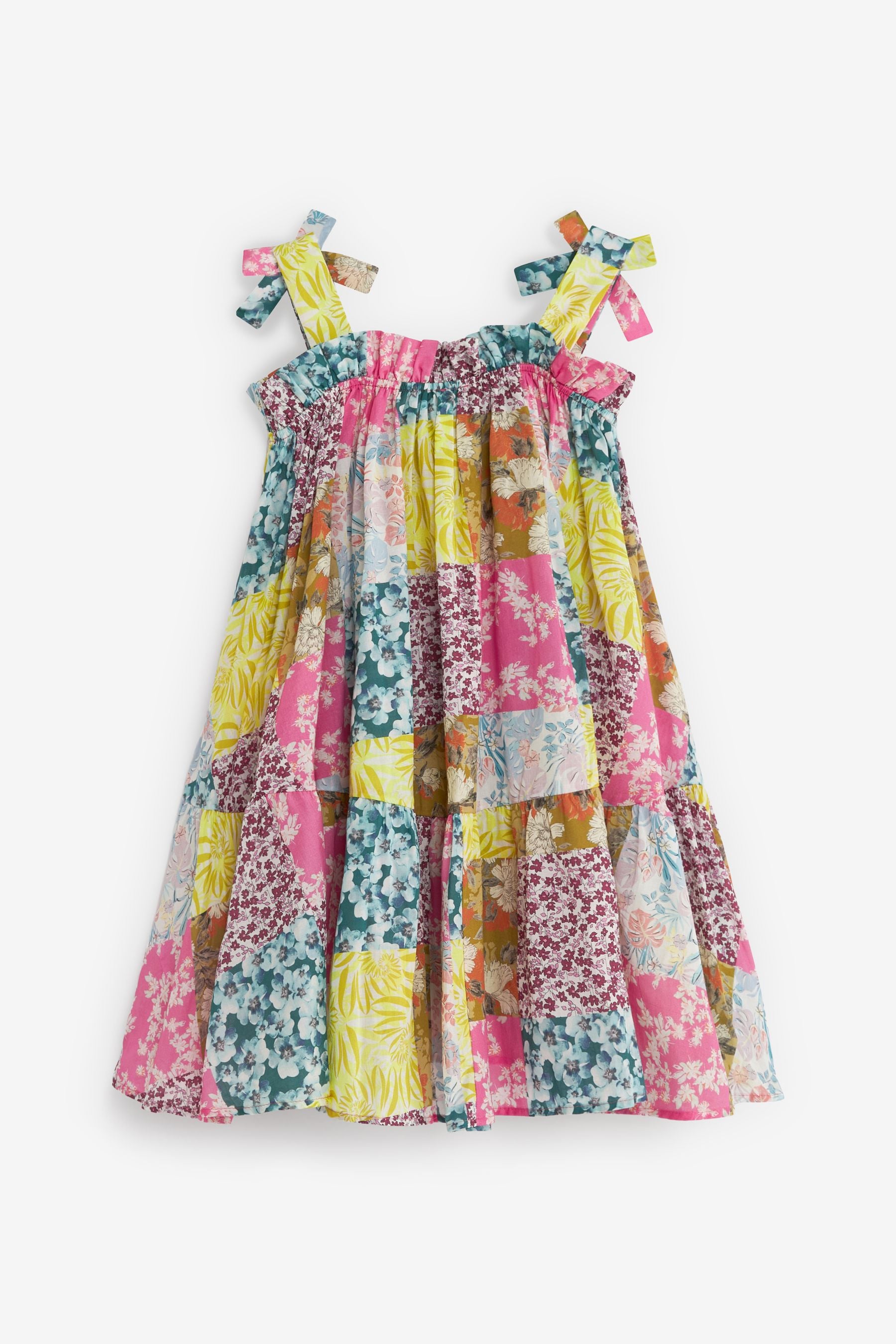 Pink Patchwork Print Tie Shoulder Dress (3-16yrs)