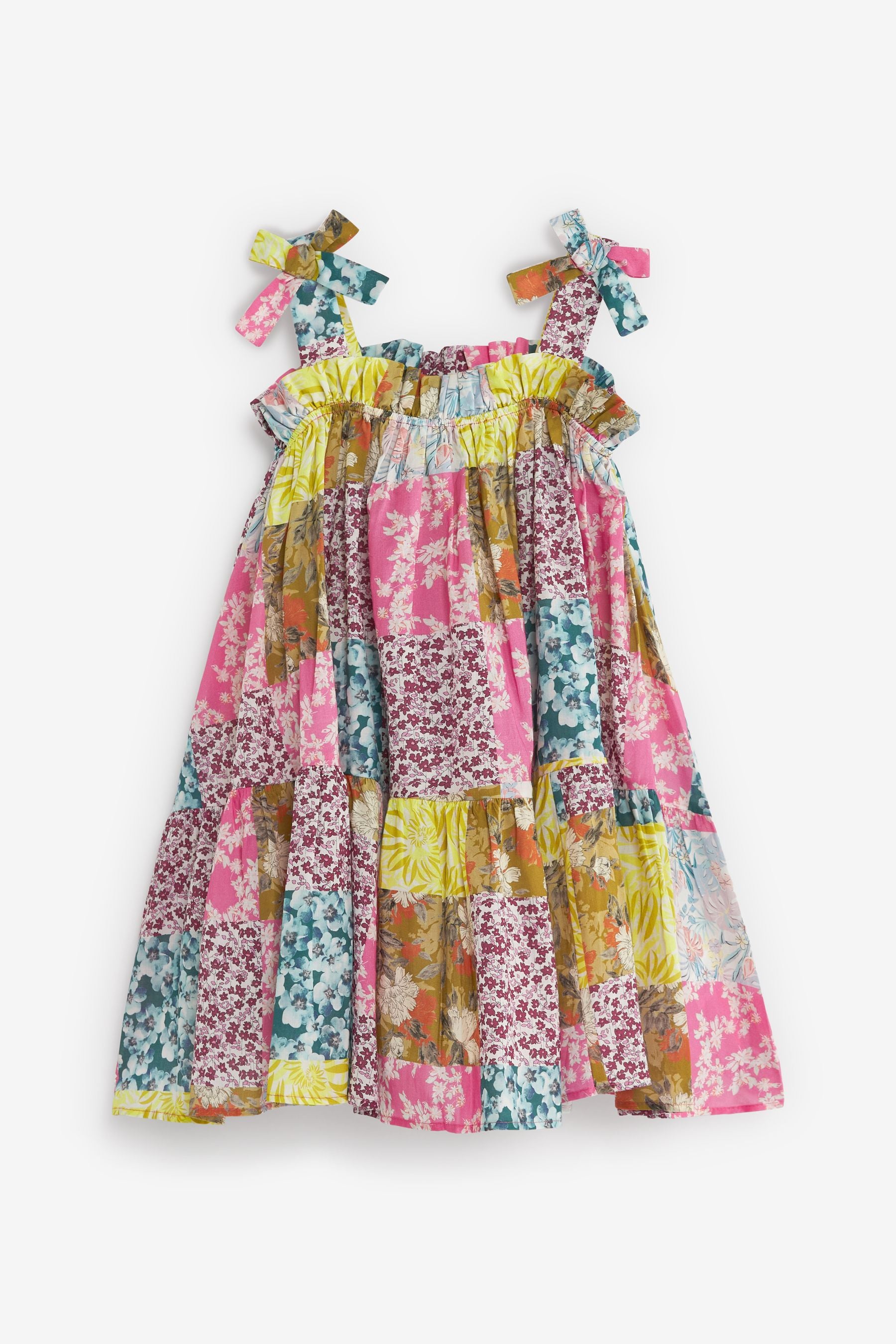 Pink Patchwork Print Tie Shoulder Dress (3-16yrs)