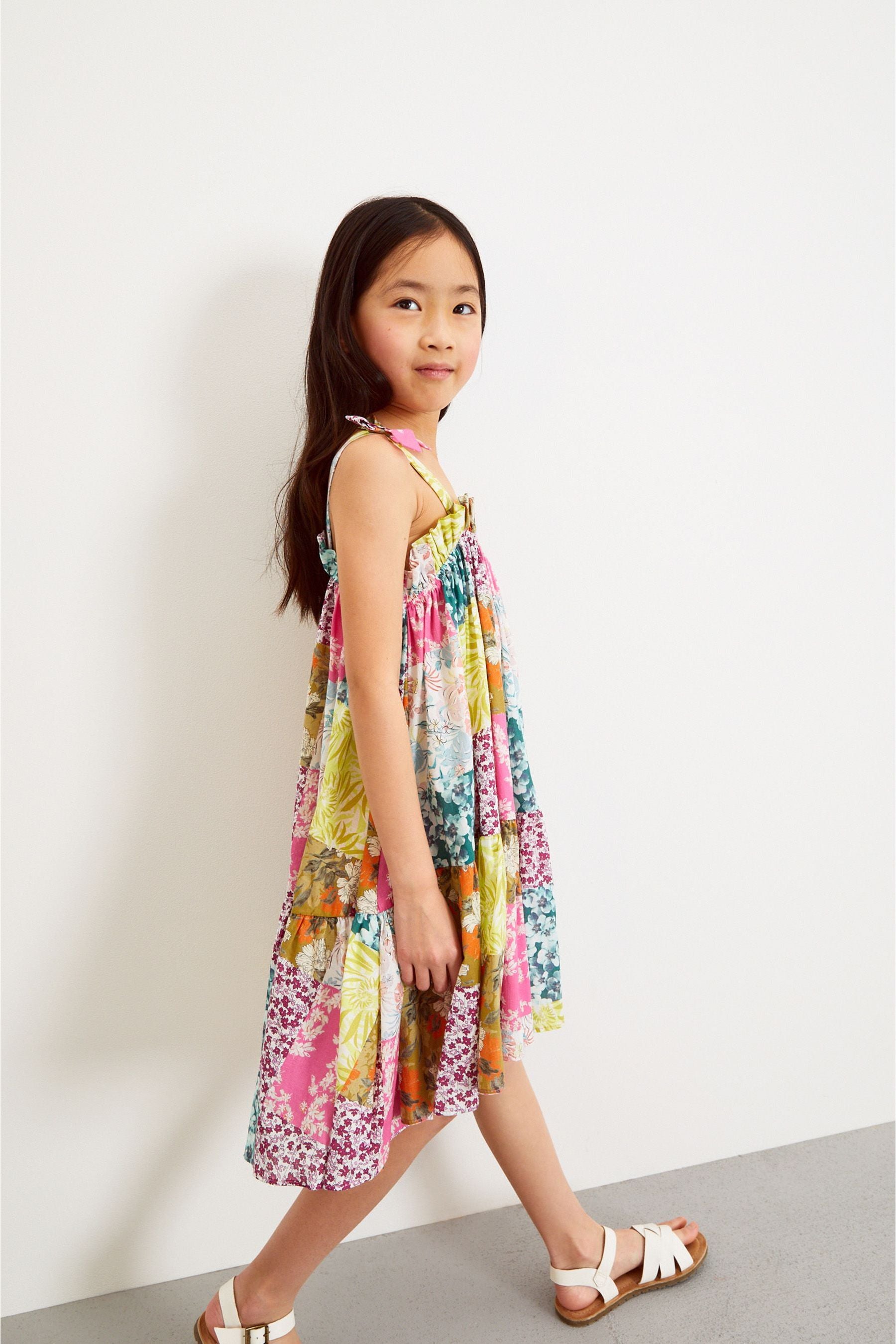 Pink Patchwork Print Tie Shoulder Dress (3-16yrs)