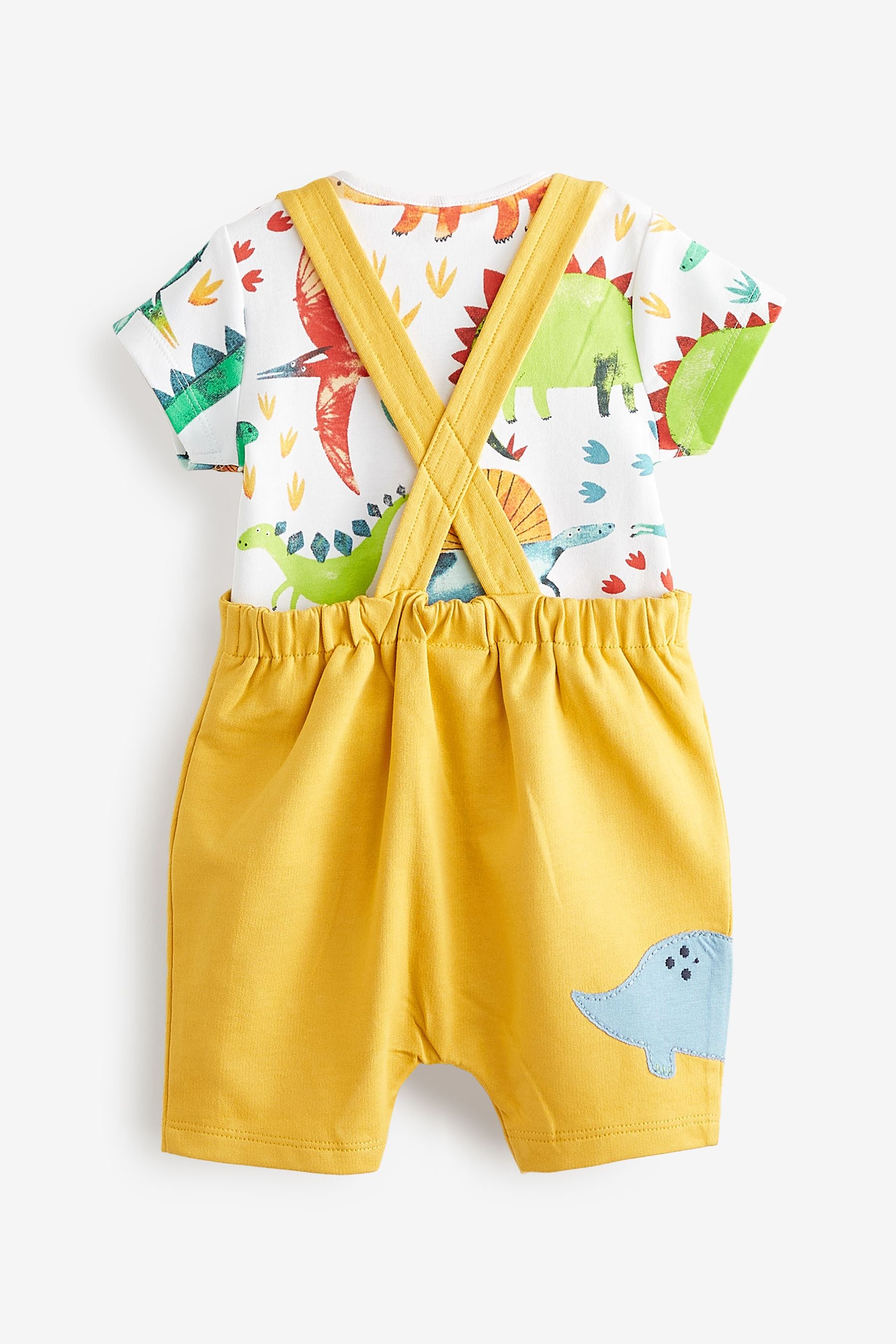 Yellow Applique Dino Baby Jersey Dungarees And Bodysuit Set (0mths-2yr