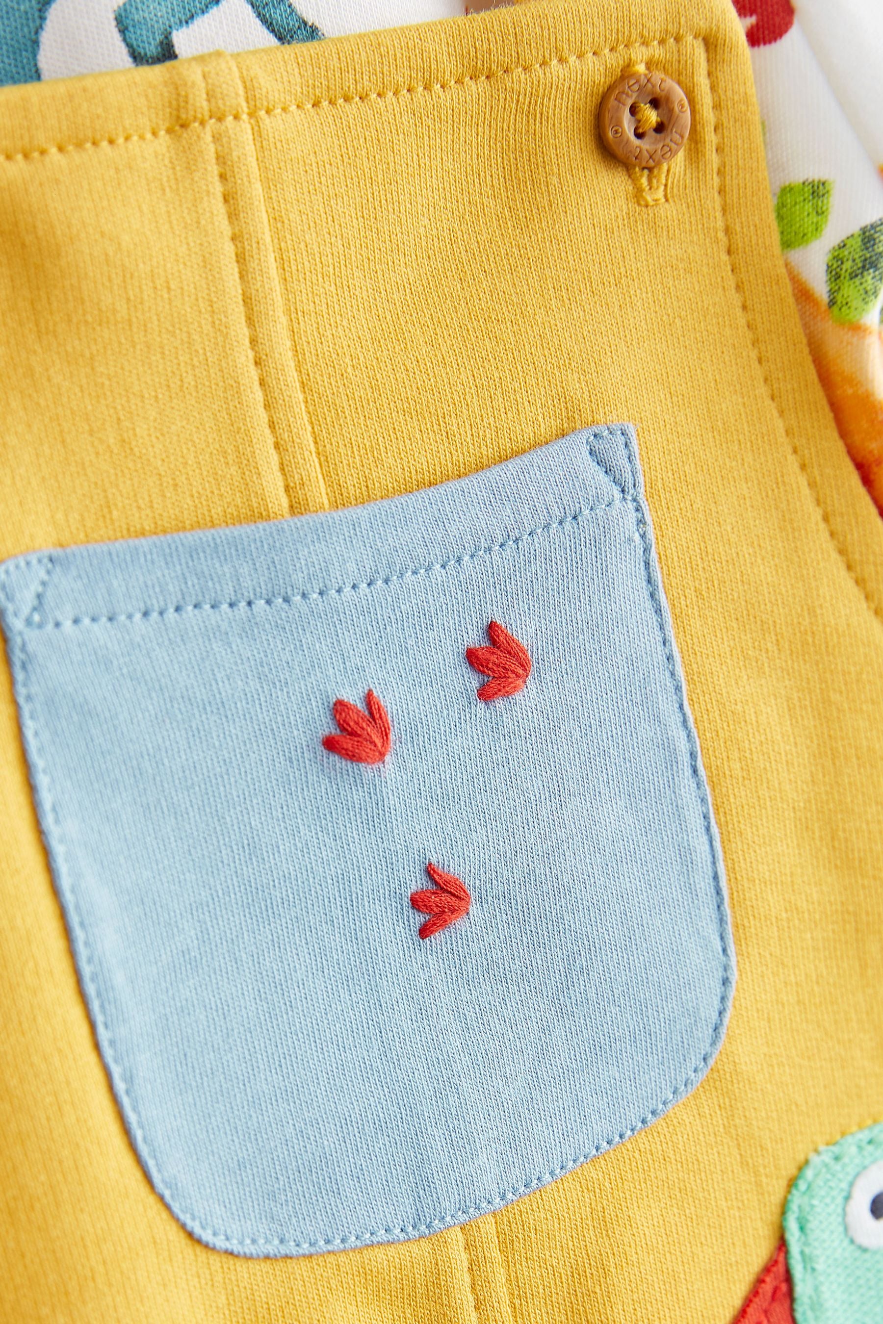 Yellow Applique Dino Baby Jersey Dungarees And Bodysuit Set (0mths-2yr