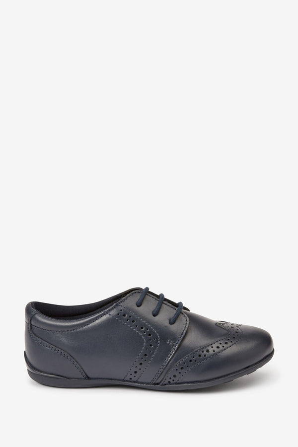 Navy Blue School Leather Lace-Up Brogues