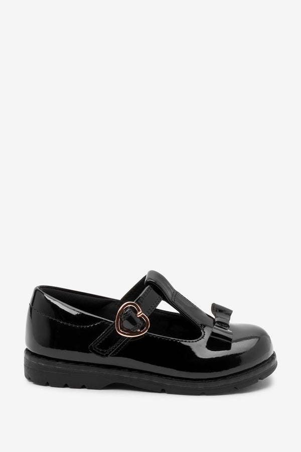 Black Patent Patent Bow T-Bar Shoes