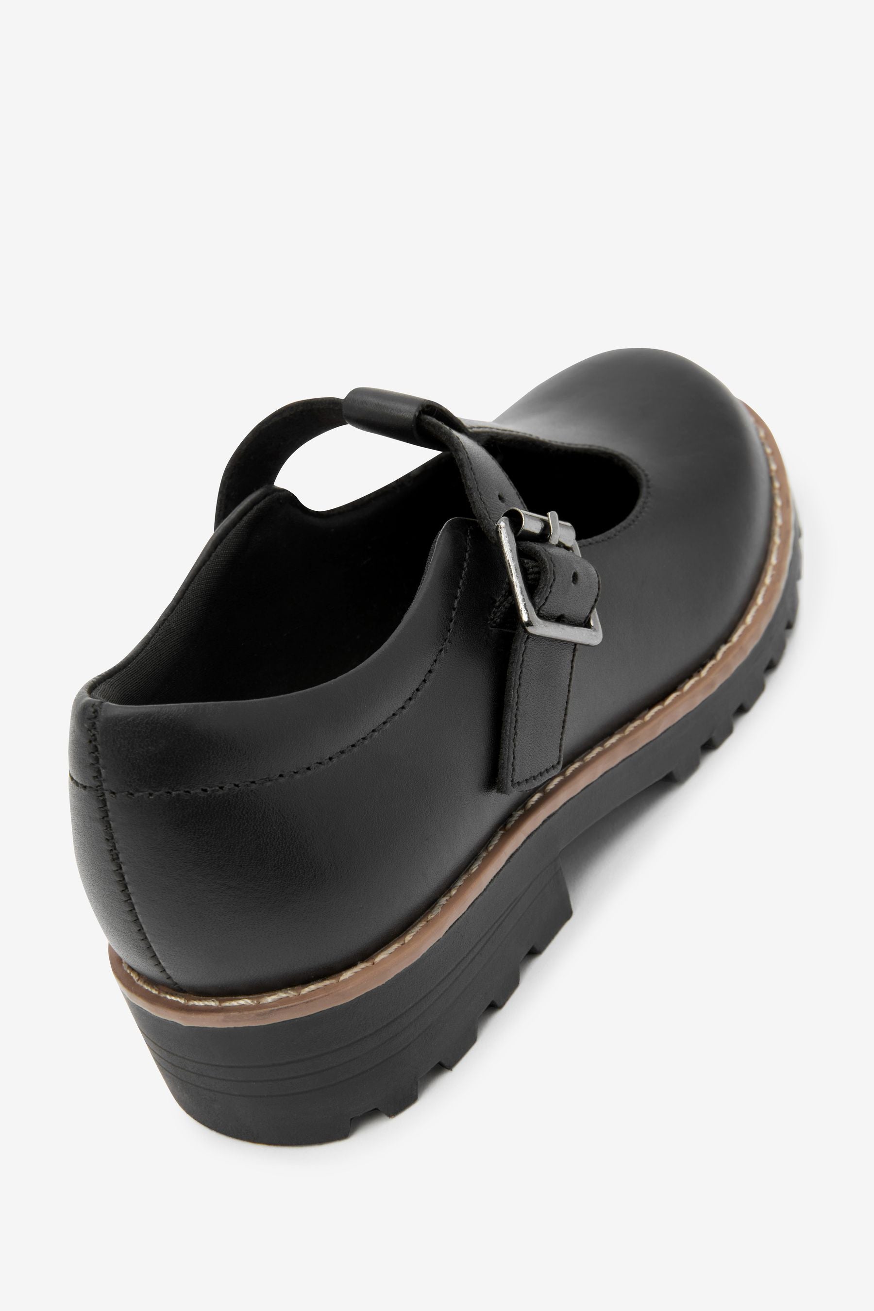 Black Leather School T-Bar Shoes