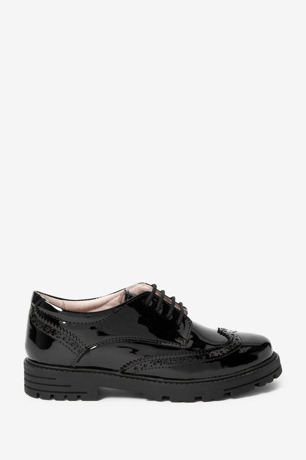 Black Patent School Leather Brogue Shoes