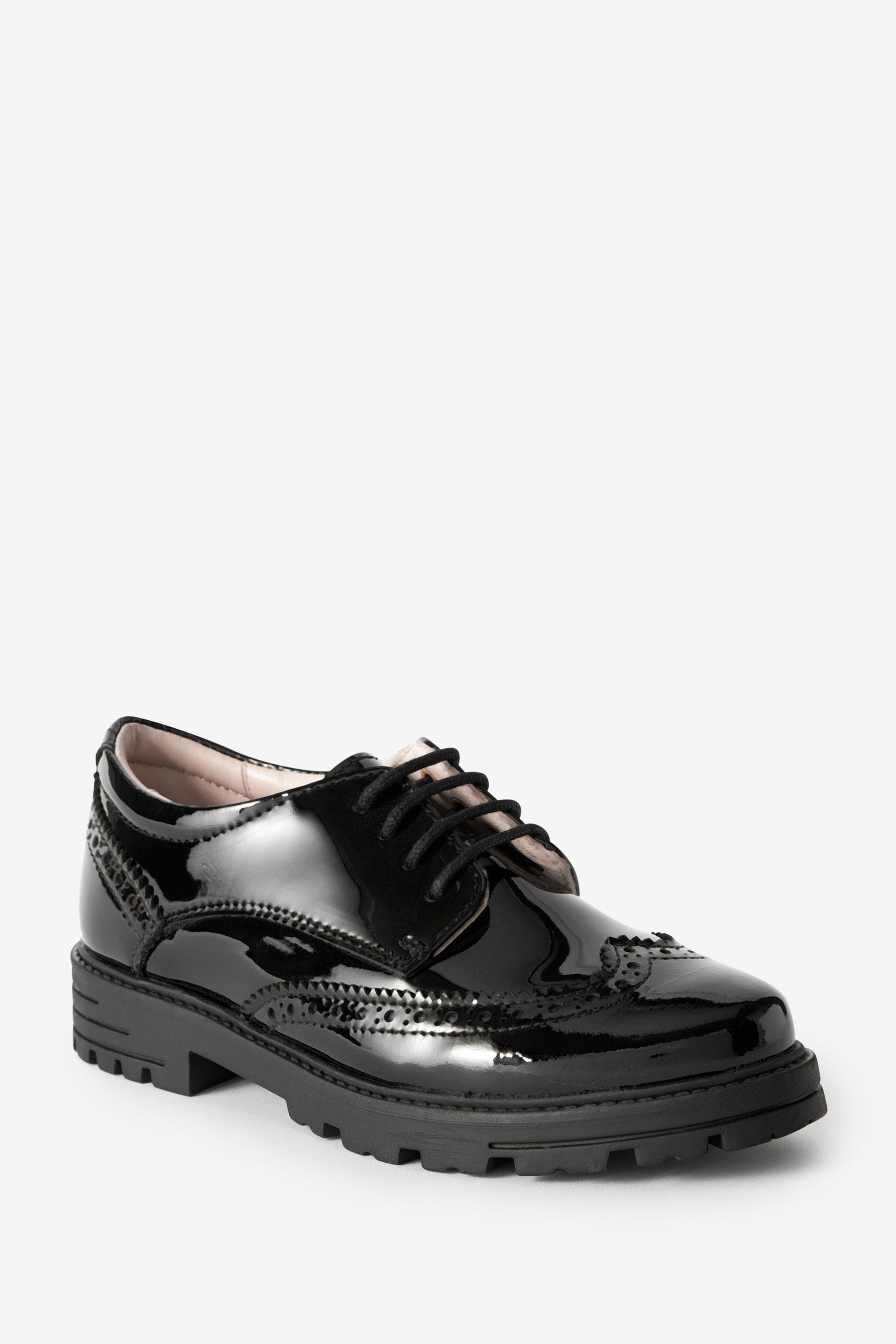 Black Patent School Leather Brogue Shoes