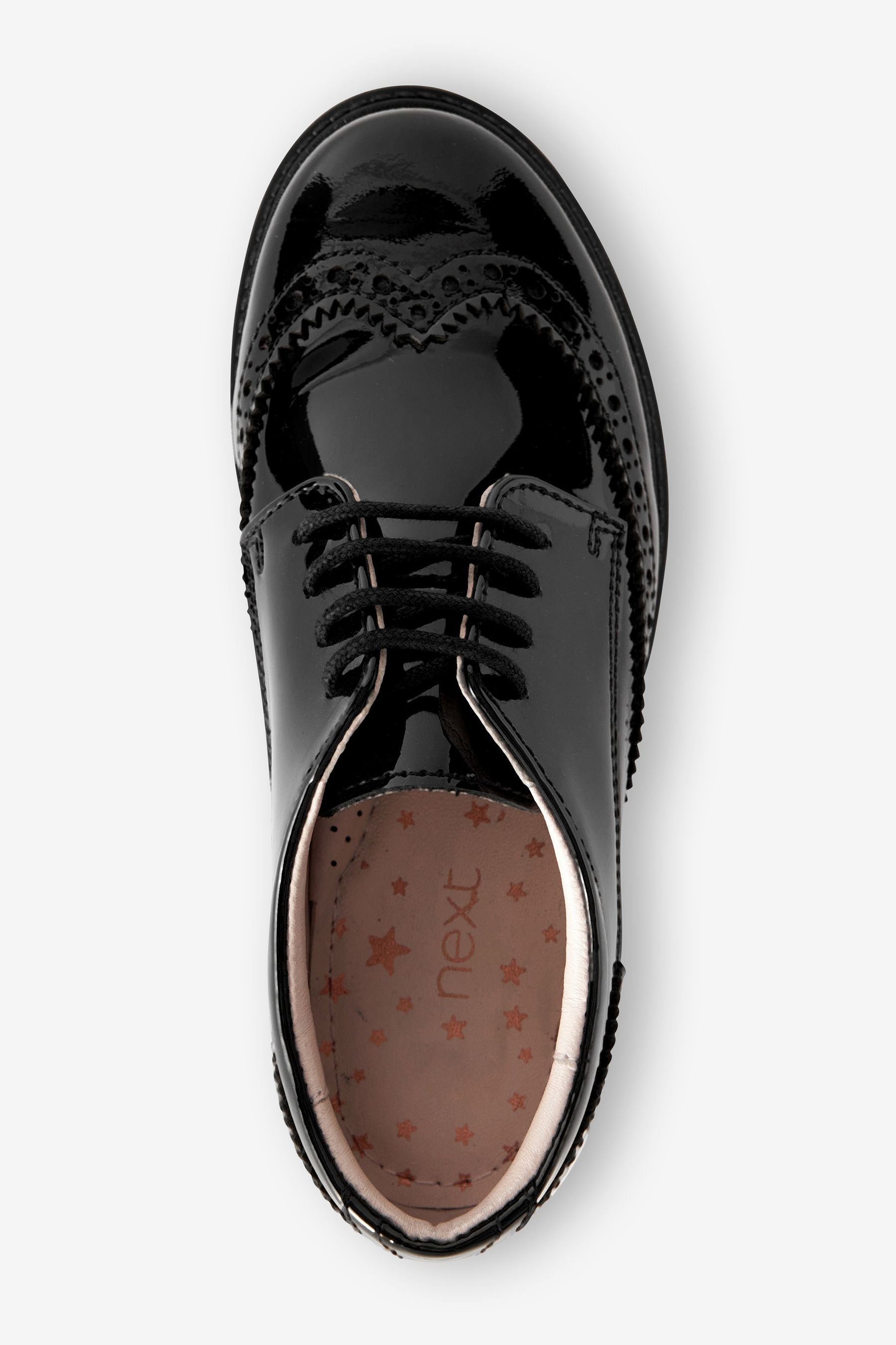 Black Patent School Leather Brogue Shoes