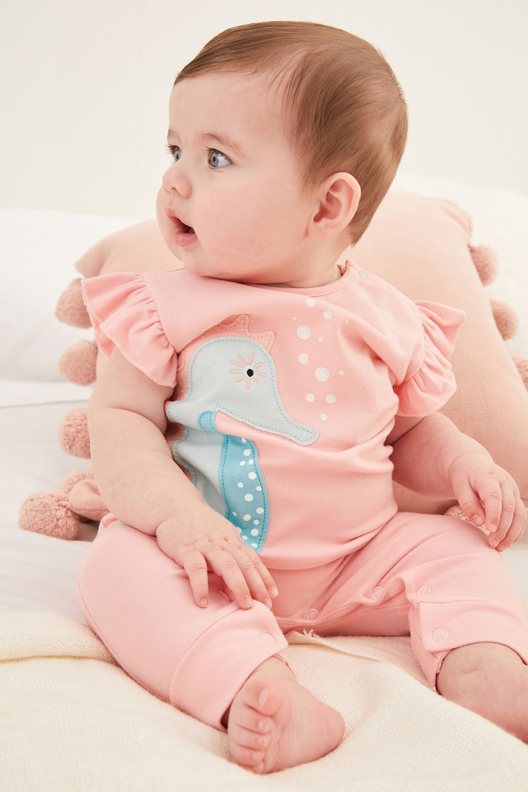 FatFace Baby Pink Crew Seahorse Appliqu