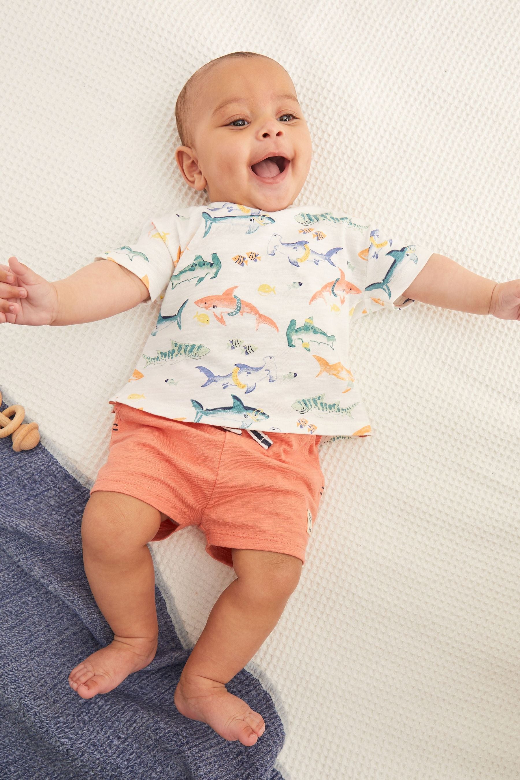 FatFace Baby Crew Shark Print T-Shirt And Short Set