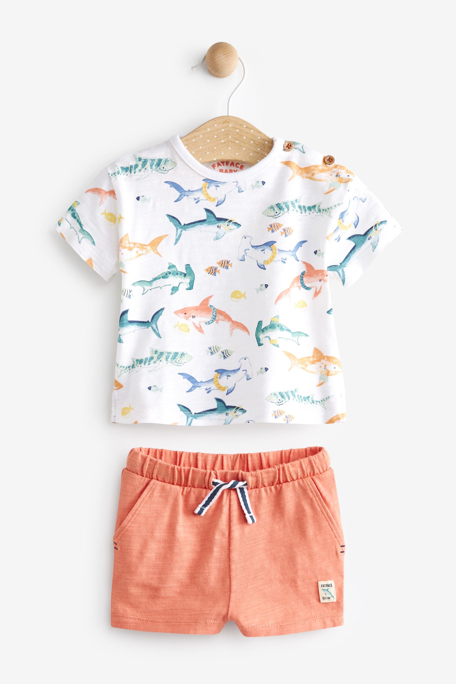 FatFace Baby Crew Shark Print T-Shirt And Short Set