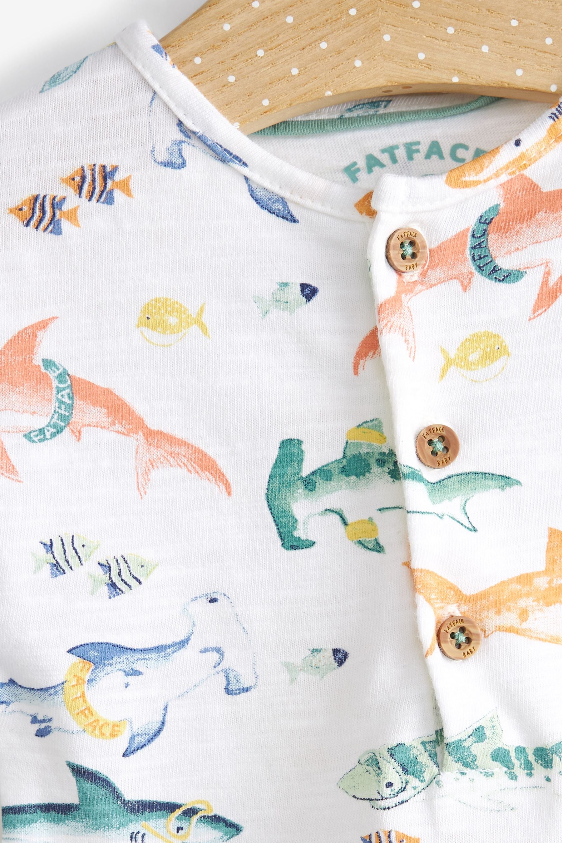 Multi FatFace Baby Crew Shark Print Romper