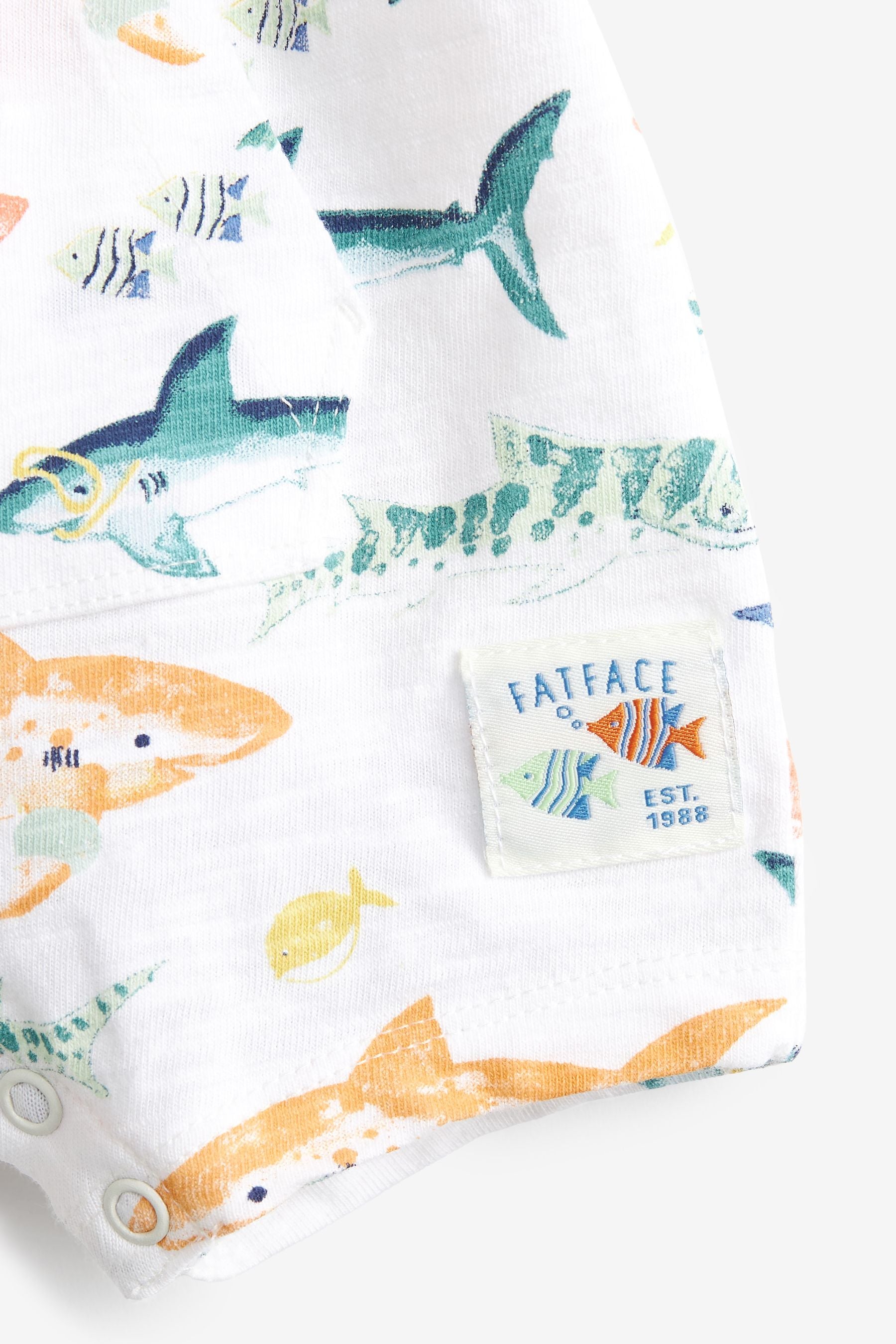 Multi FatFace Baby Crew Shark Print Romper