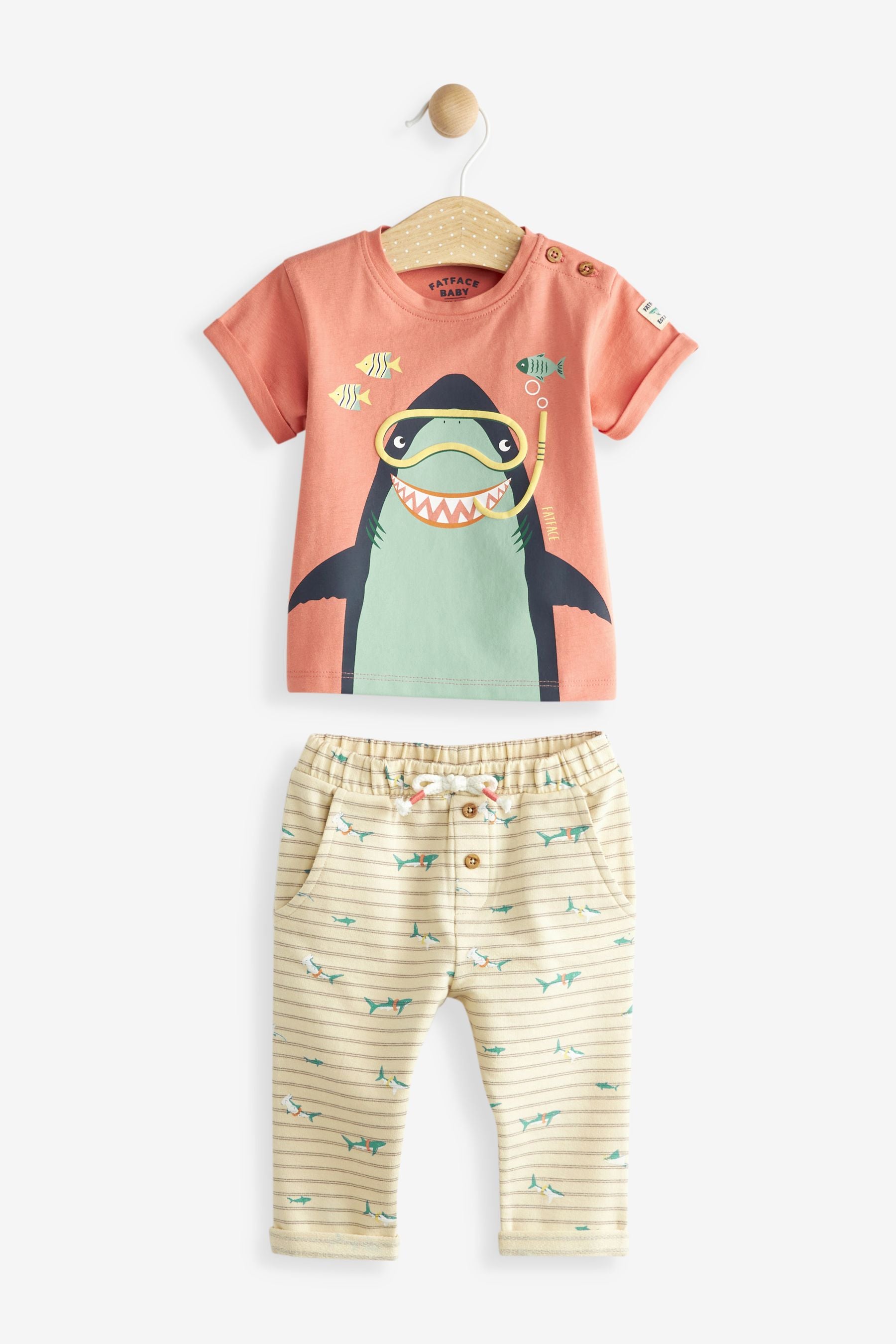 Red FatFace Baby Red Crew Shark T-Shirt And Leggings Set