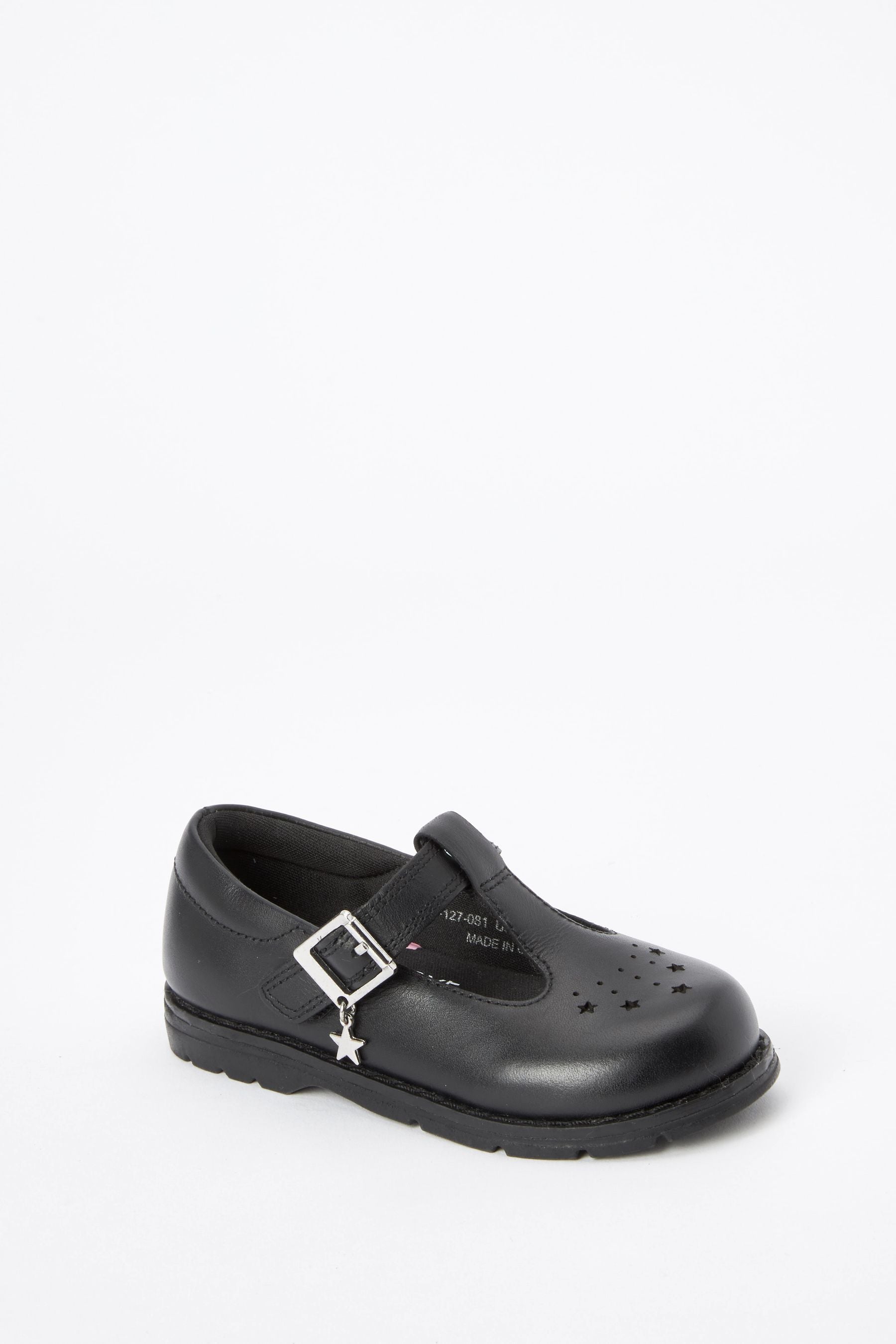 Black Leather Junior T-Bar School Shoes