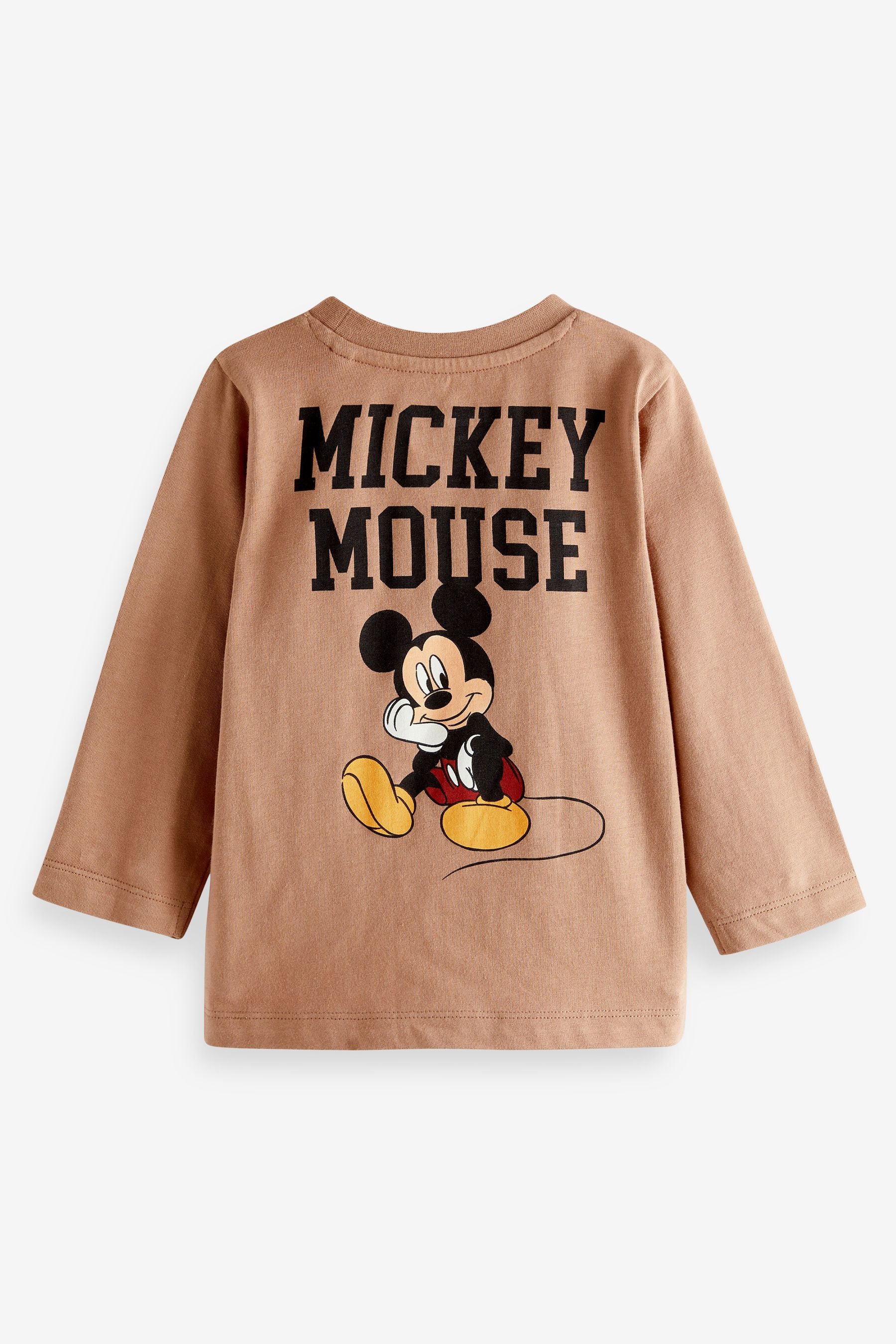 Brown Mickey Mouse Back Print Long Sleeve T-Shirt (3mths-8yrs)