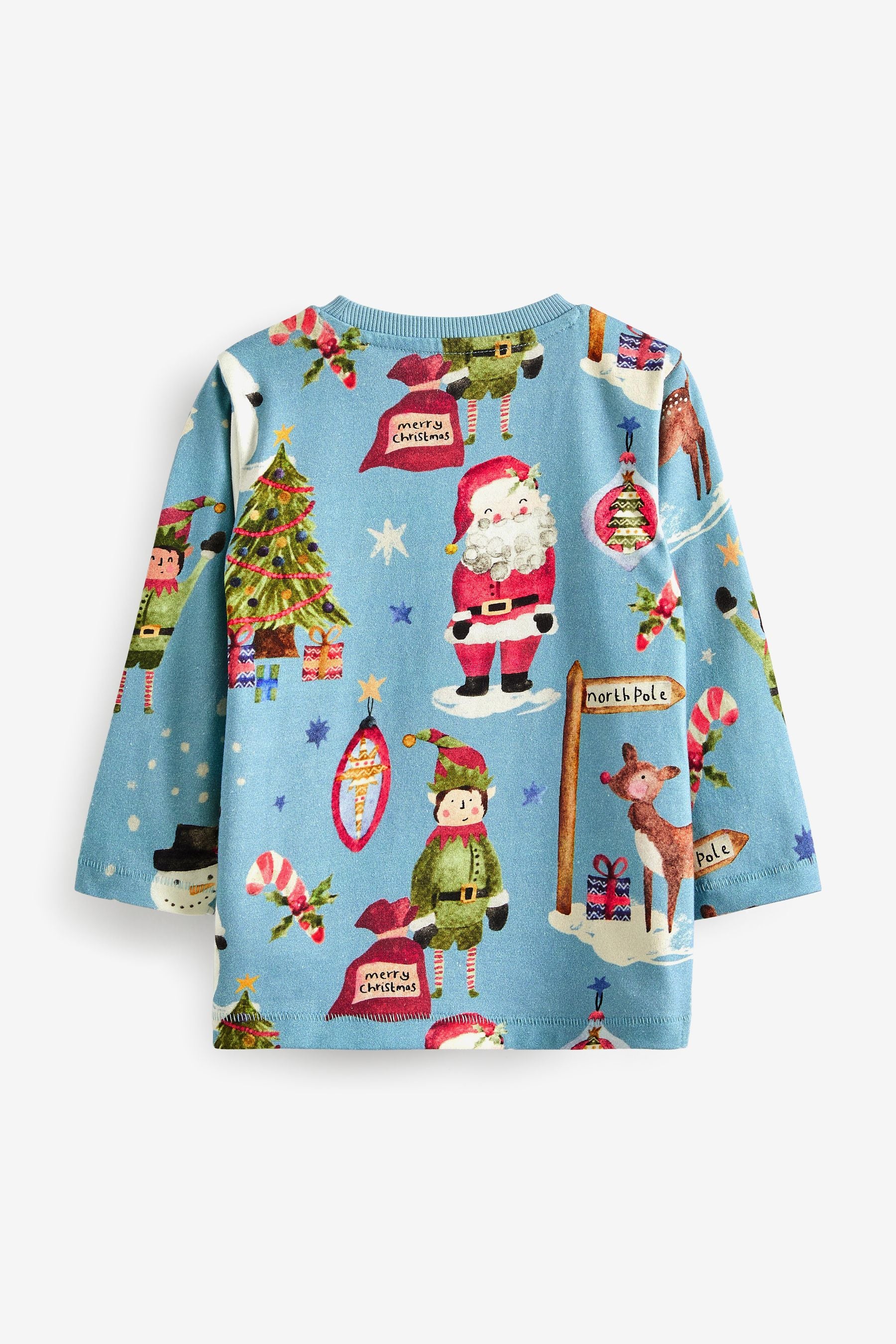 Blue All Over Print Long Sleeve Christmas T-Shirt (3mths-7yrs)