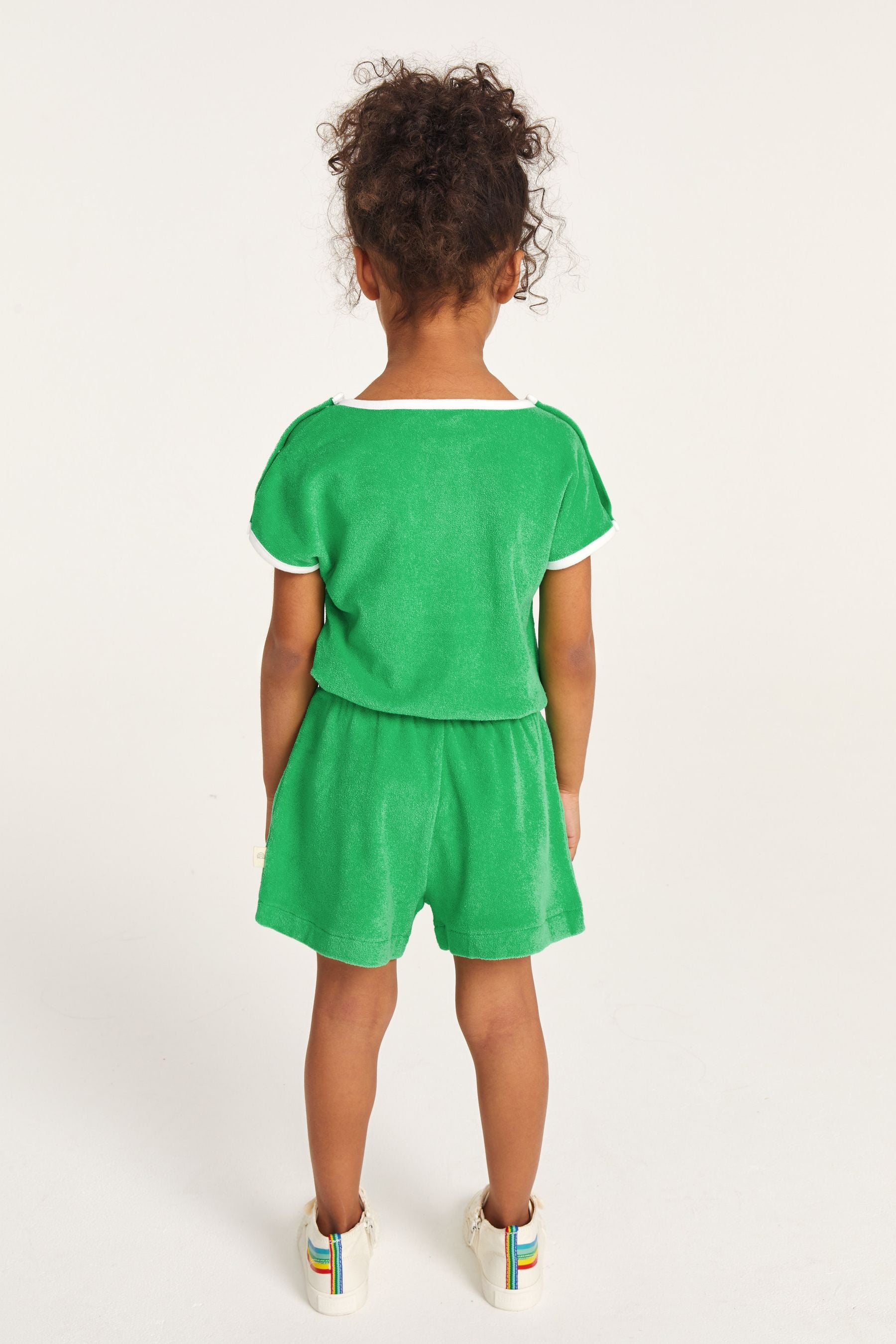 Green Little Bird by Jools Oliver Rainbow Stripe Towelling Playsuit