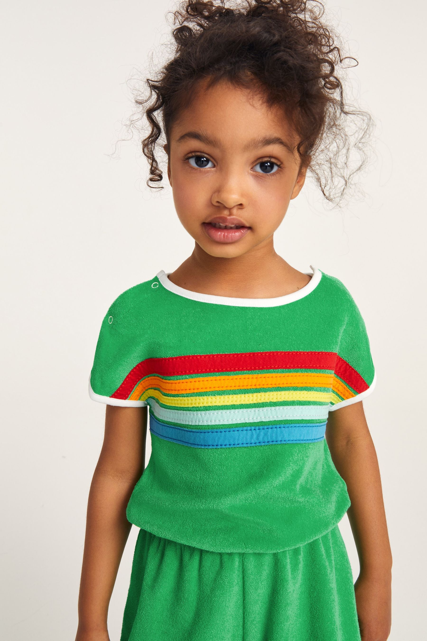 Green Little Bird by Jools Oliver Rainbow Stripe Towelling Playsuit