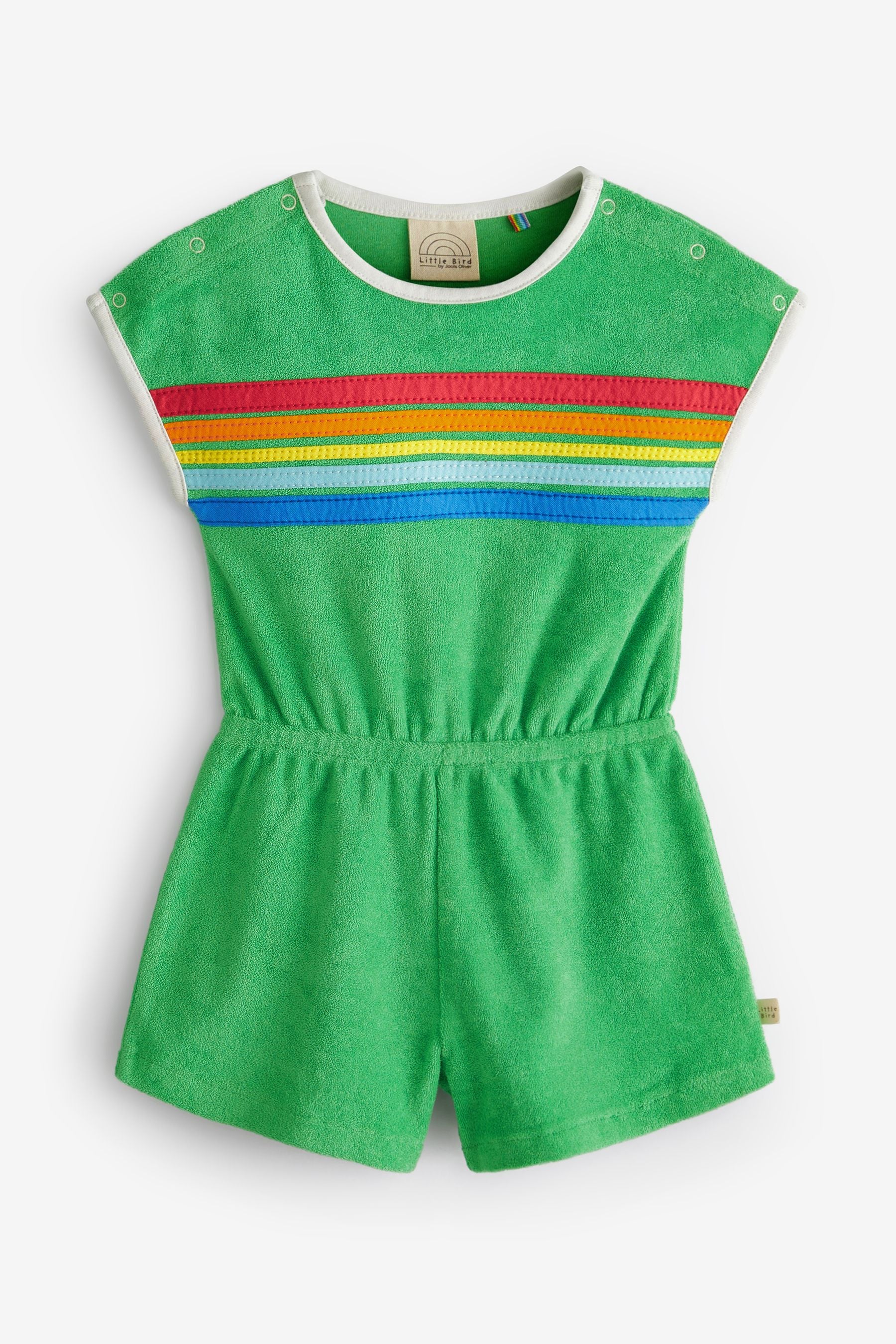 Green Little Bird by Jools Oliver Rainbow Stripe Towelling Playsuit