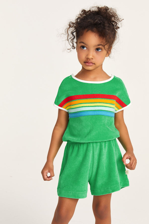 Green Little Bird by Jools Oliver Rainbow Stripe Towelling Playsuit