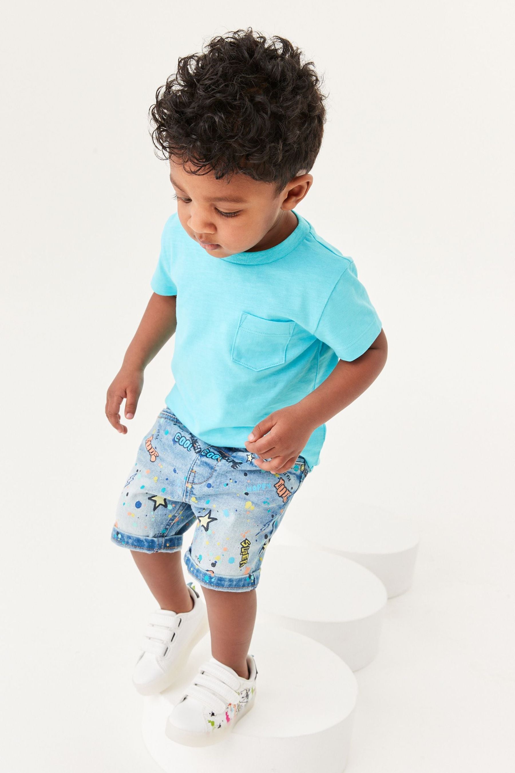 Denim Bleach Wash Graffiti Print Shorts (3mths-7yrs)