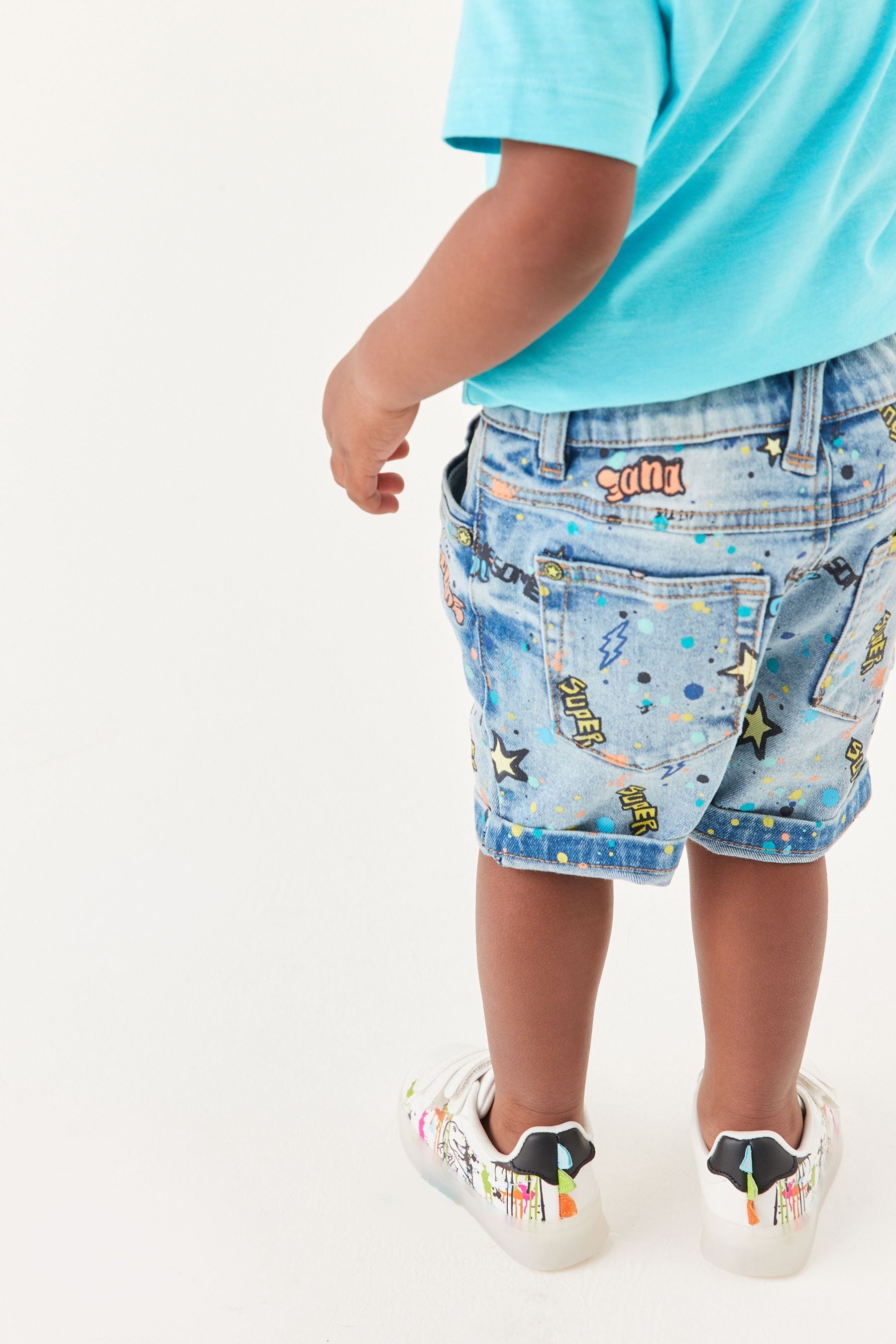 Denim Bleach Wash Graffiti Print Shorts (3mths-7yrs)