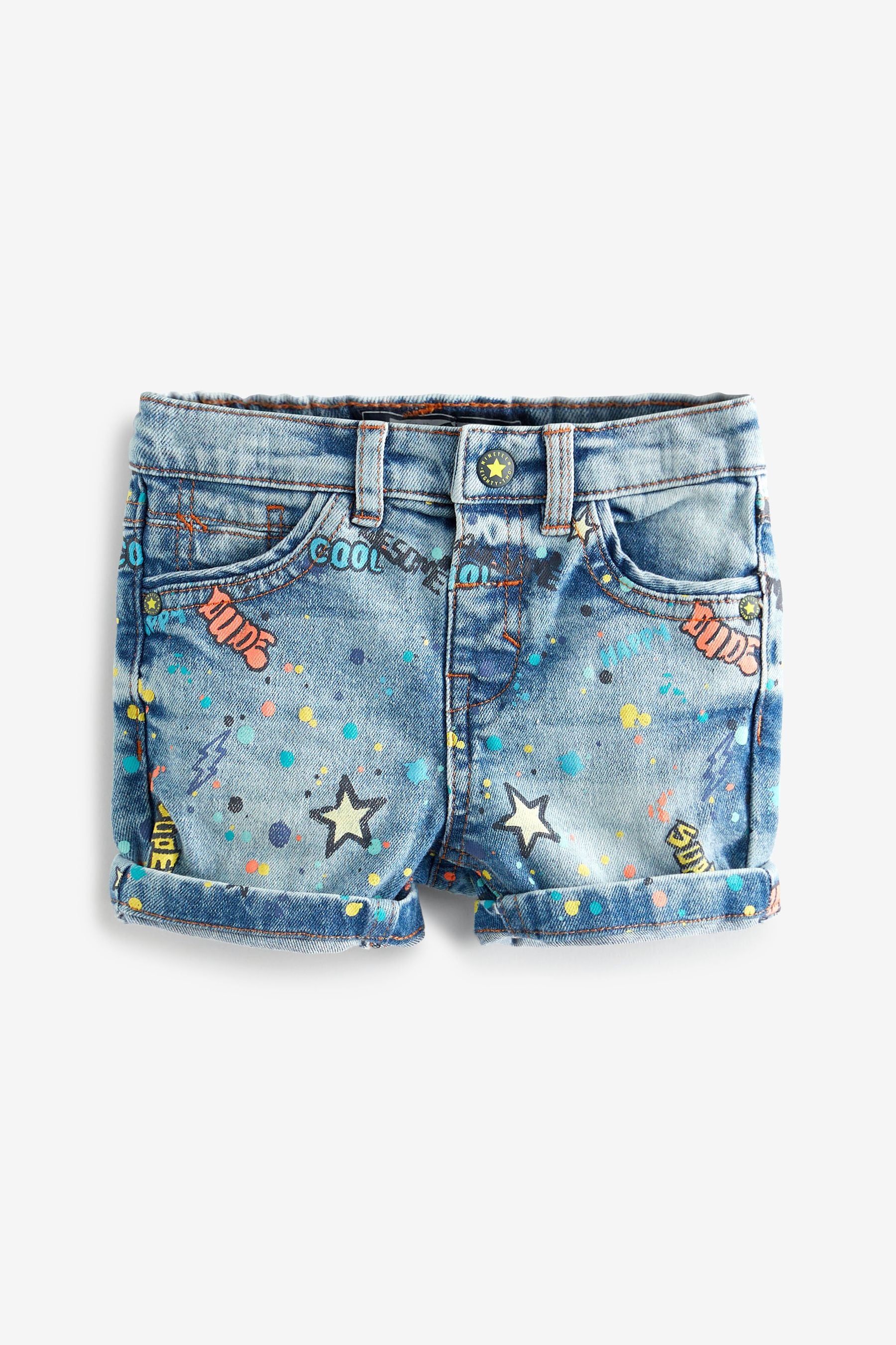 Denim Bleach Wash Graffiti Print Shorts (3mths-7yrs)