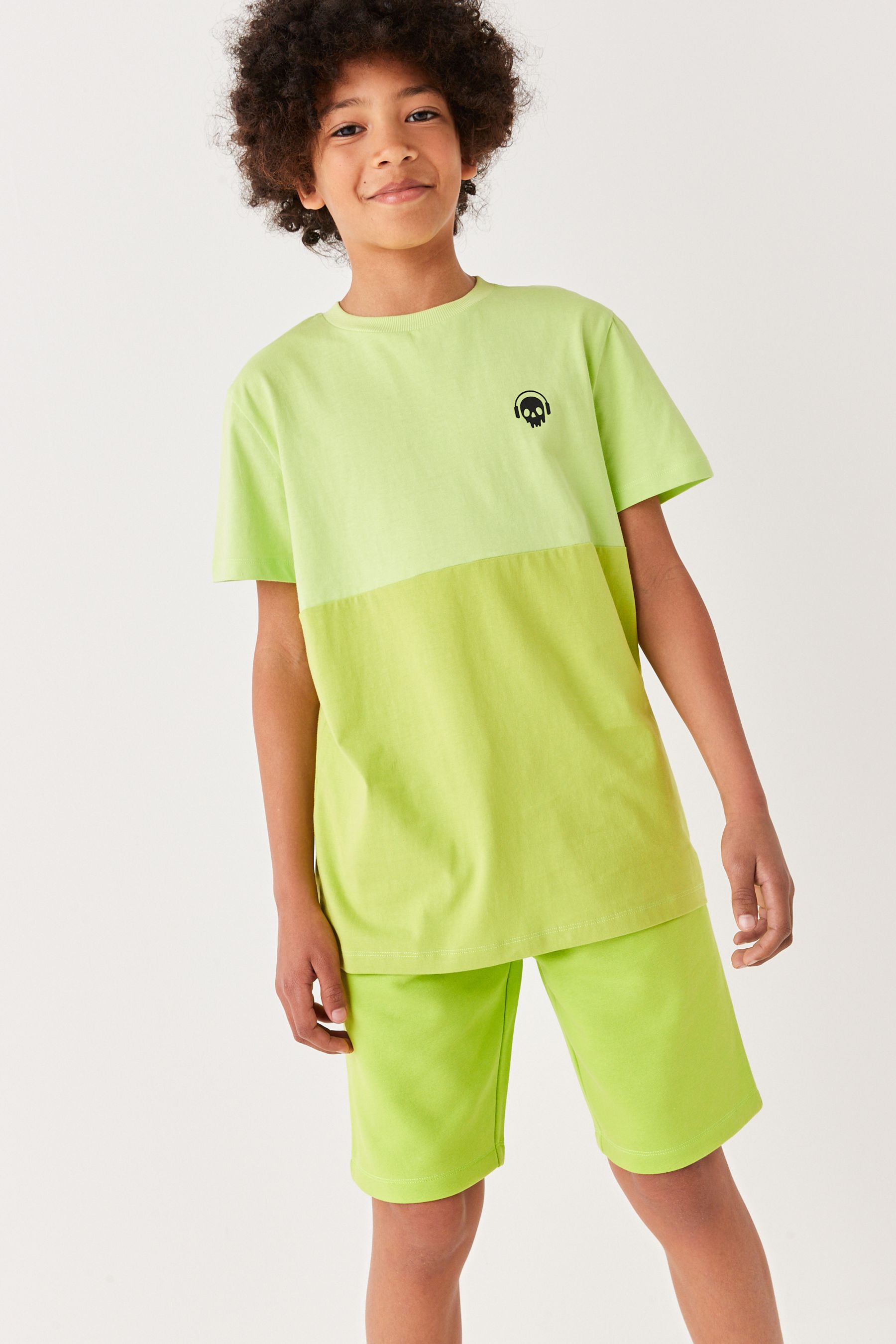 Lime Green Colourblock T-Shirt and Short Set (3-16yrs)