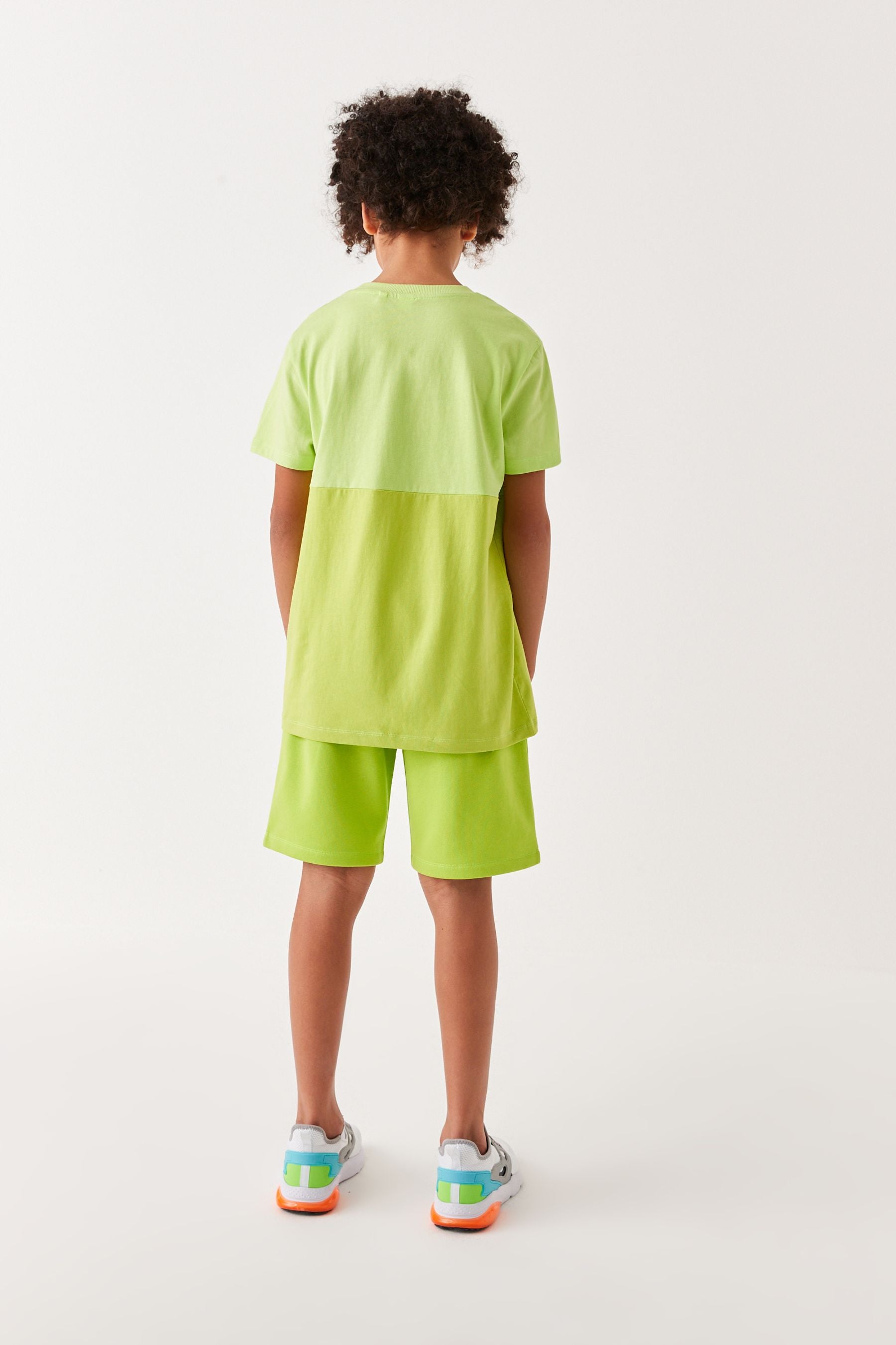 Lime Green Colourblock T-Shirt and Short Set (3-16yrs)