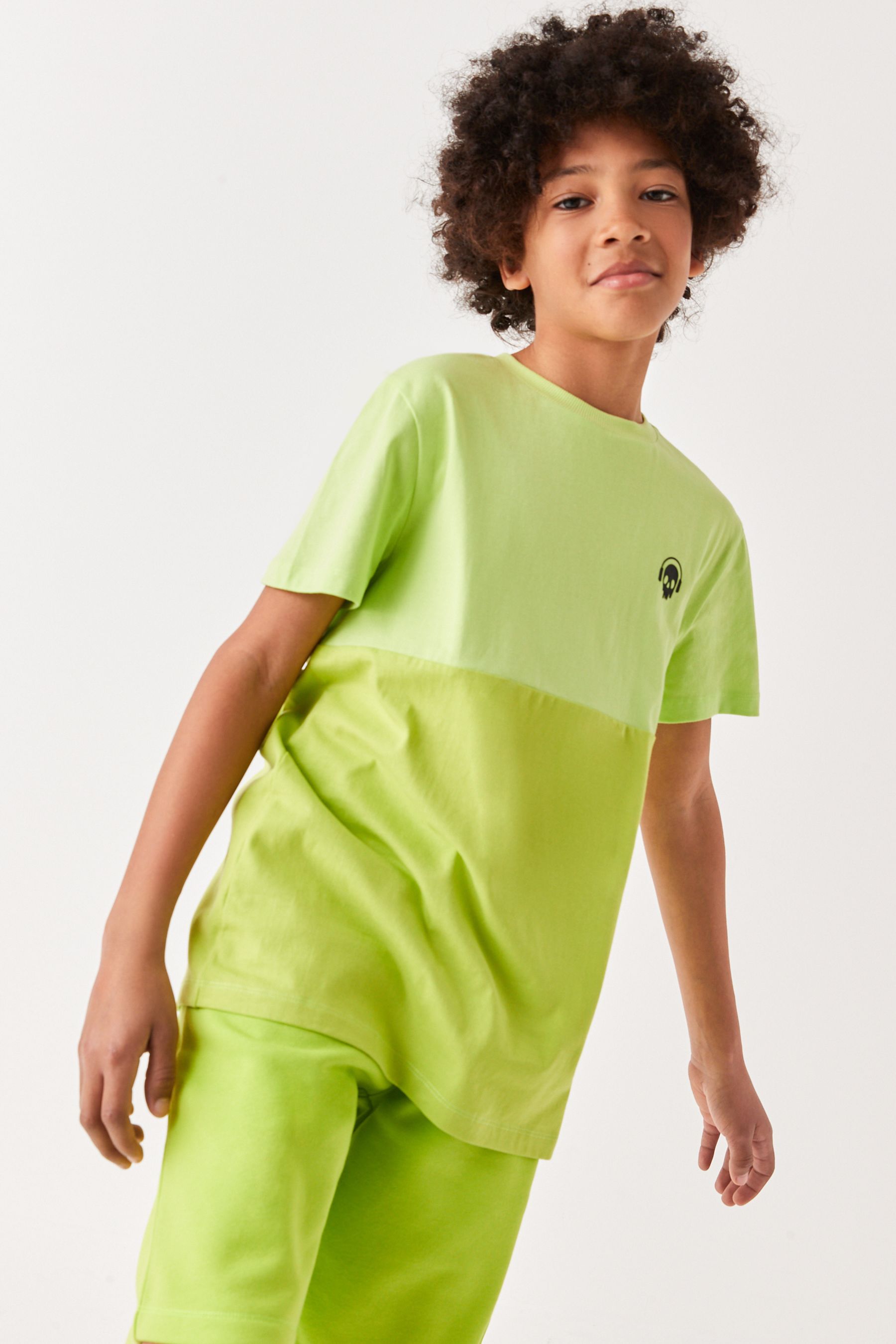 Lime Green Colourblock T-Shirt and Short Set (3-16yrs)