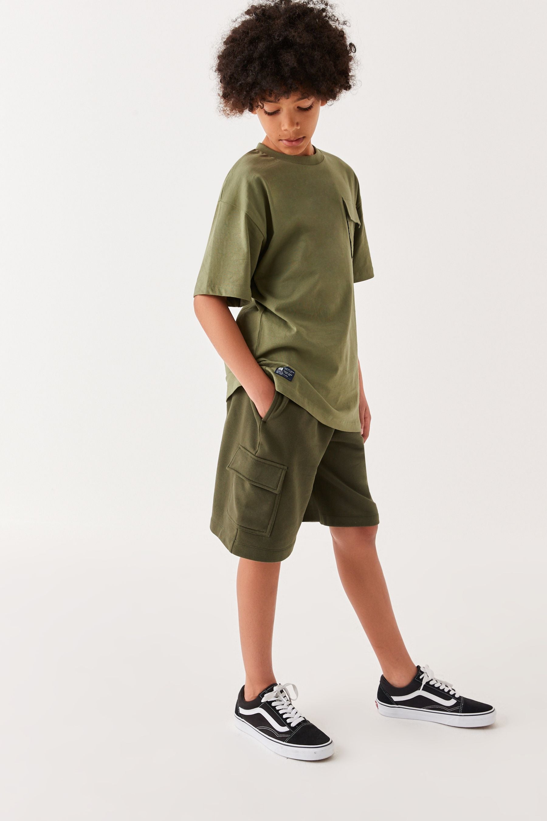 Khaki Green Utility Pocket T-Shirt And Shorts Set (3-16yrs)