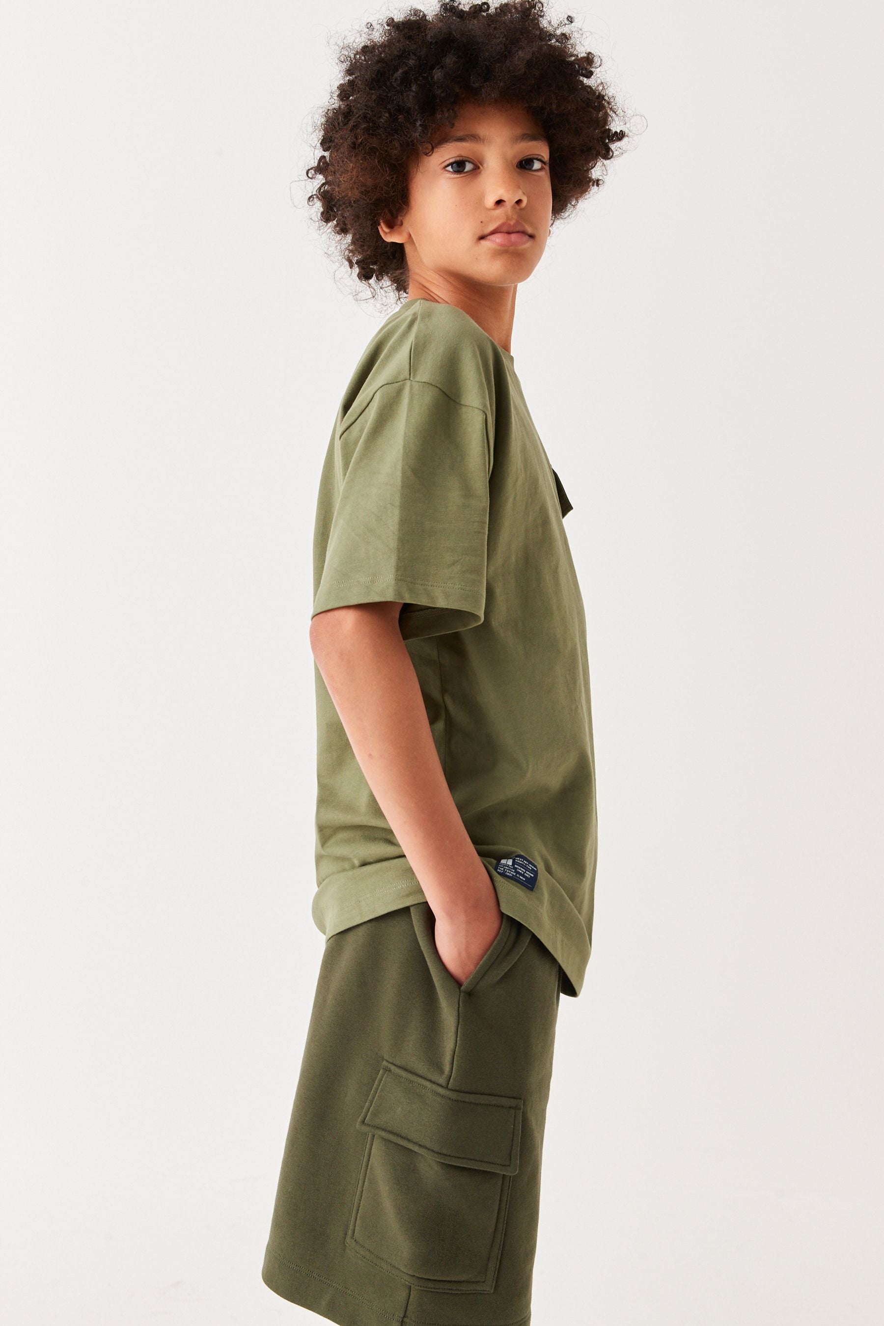 Khaki Green Utility Pocket T-Shirt And Shorts Set (3-16yrs)