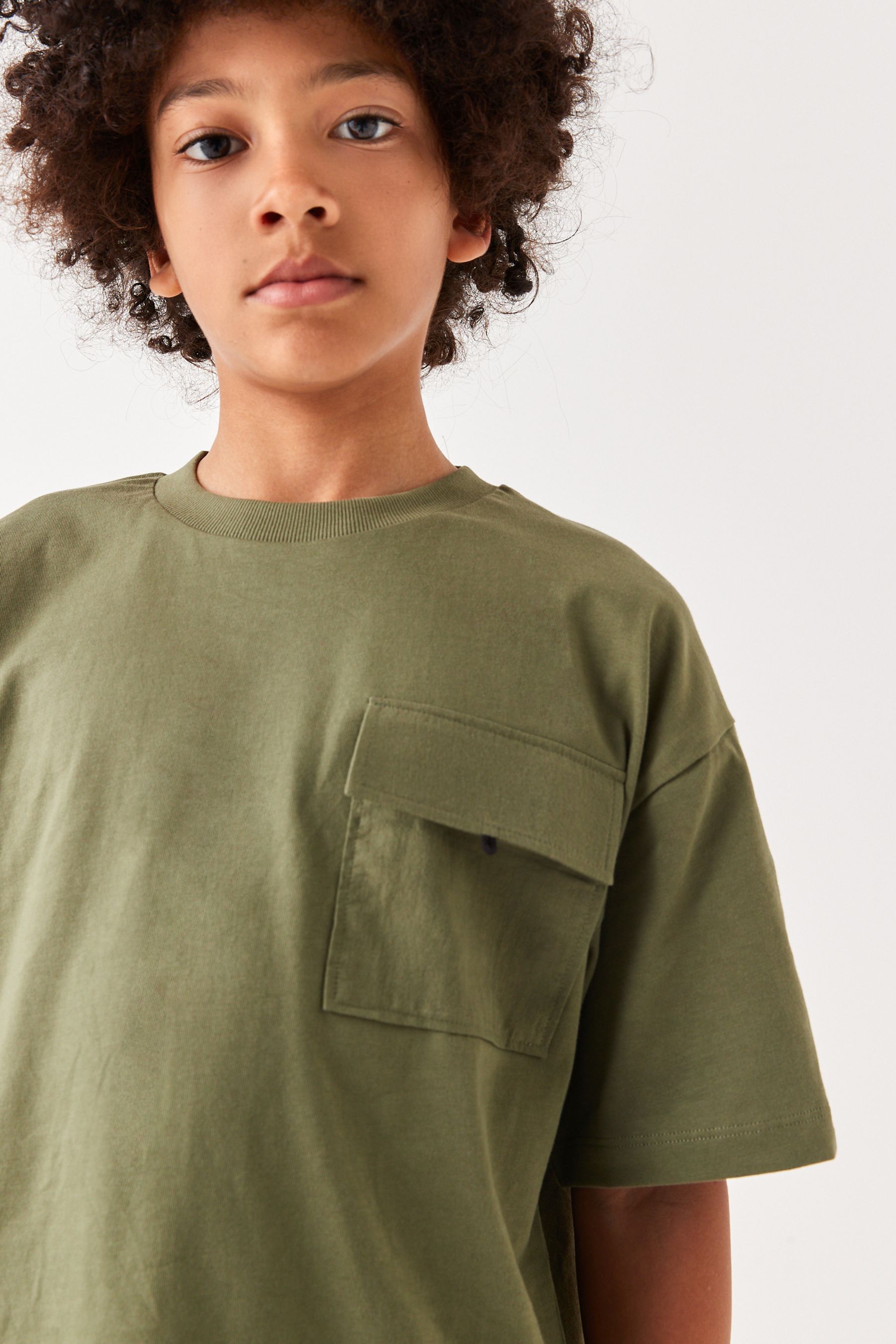 Khaki Green Utility Pocket T-Shirt And Shorts Set (3-16yrs)