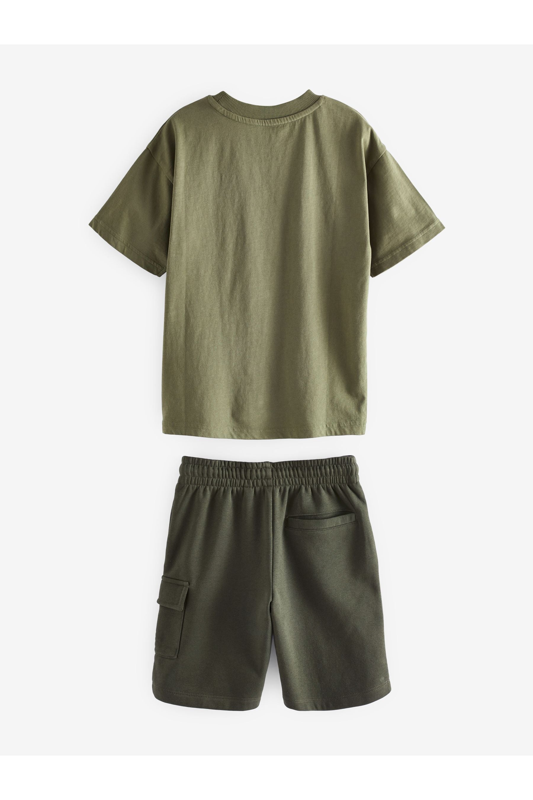 Khaki Green Utility Pocket T-Shirt And Shorts Set (3-16yrs)