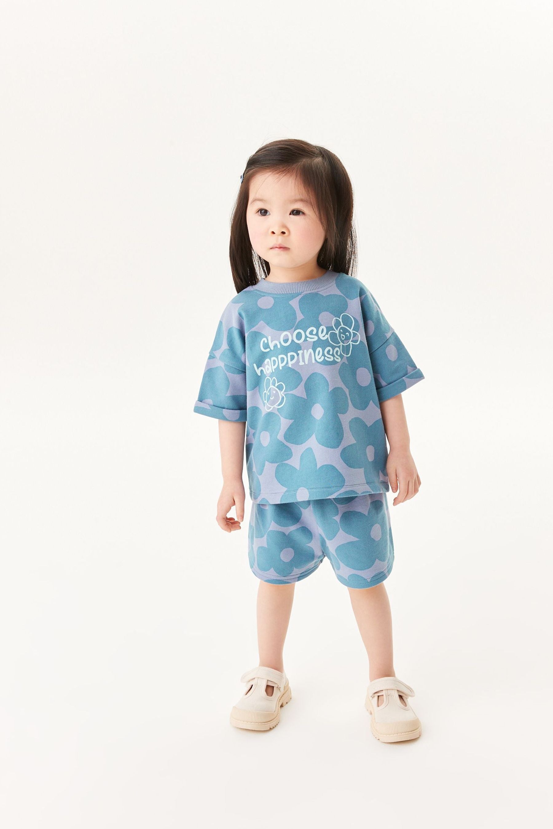 Blue Floral Short Sleeve T-Shirt And Shorts Co-ord Set (3mths-7yrs)