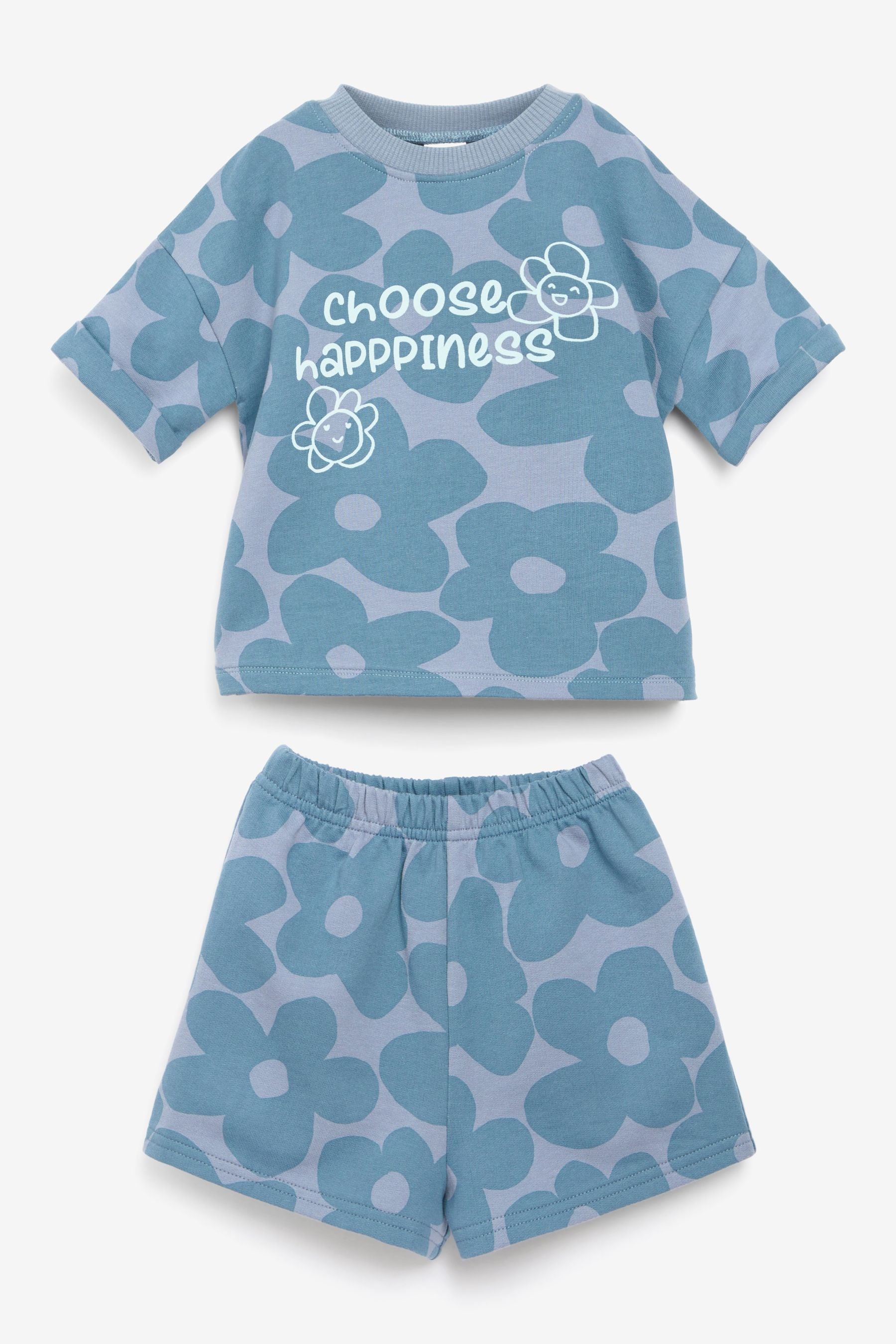 Blue Floral Short Sleeve T-Shirt And Shorts Co-ord Set (3mths-7yrs)