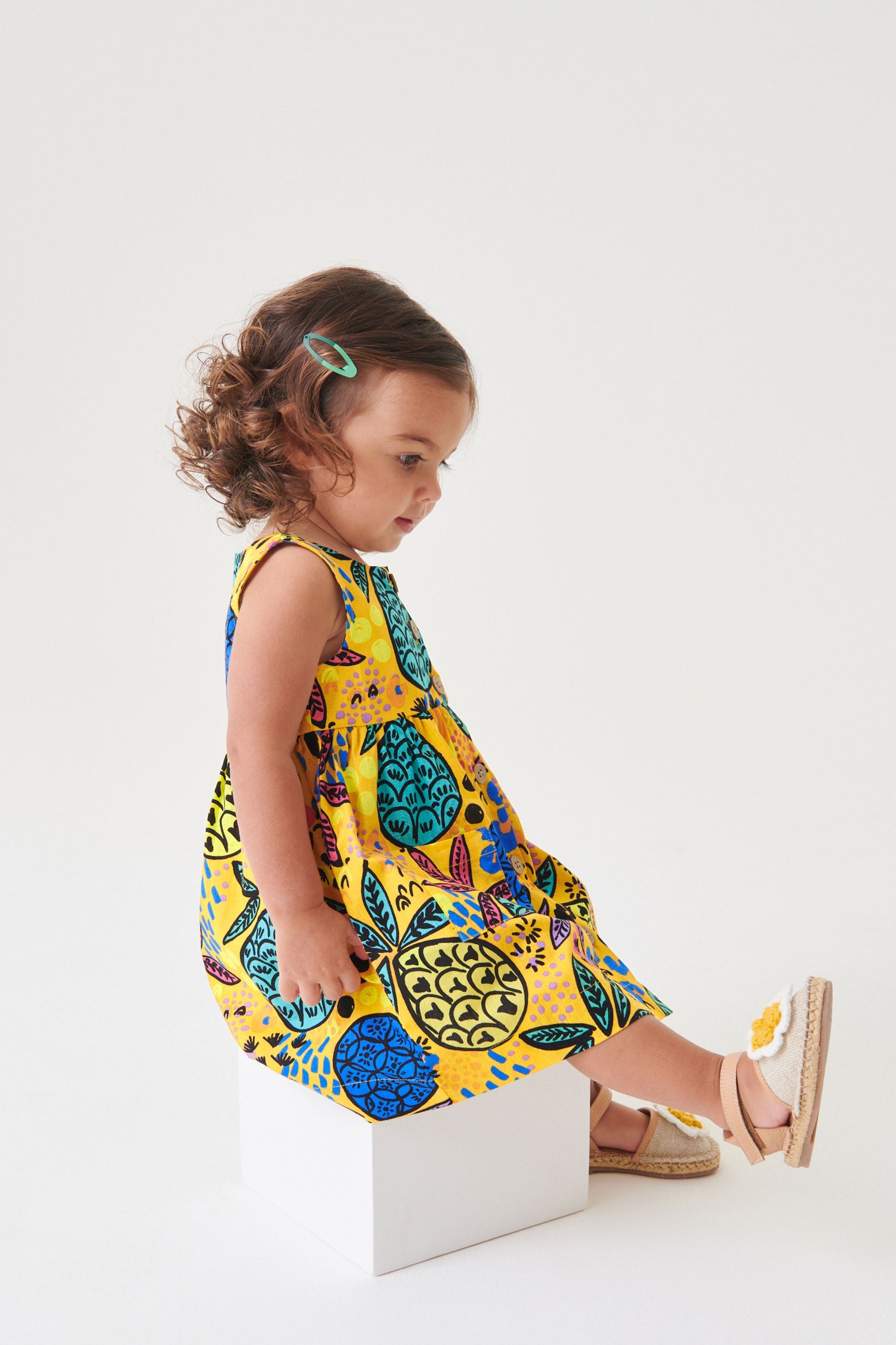 Yellow Tropical Cotton Sleeveless Dress (3mths-8yrs)