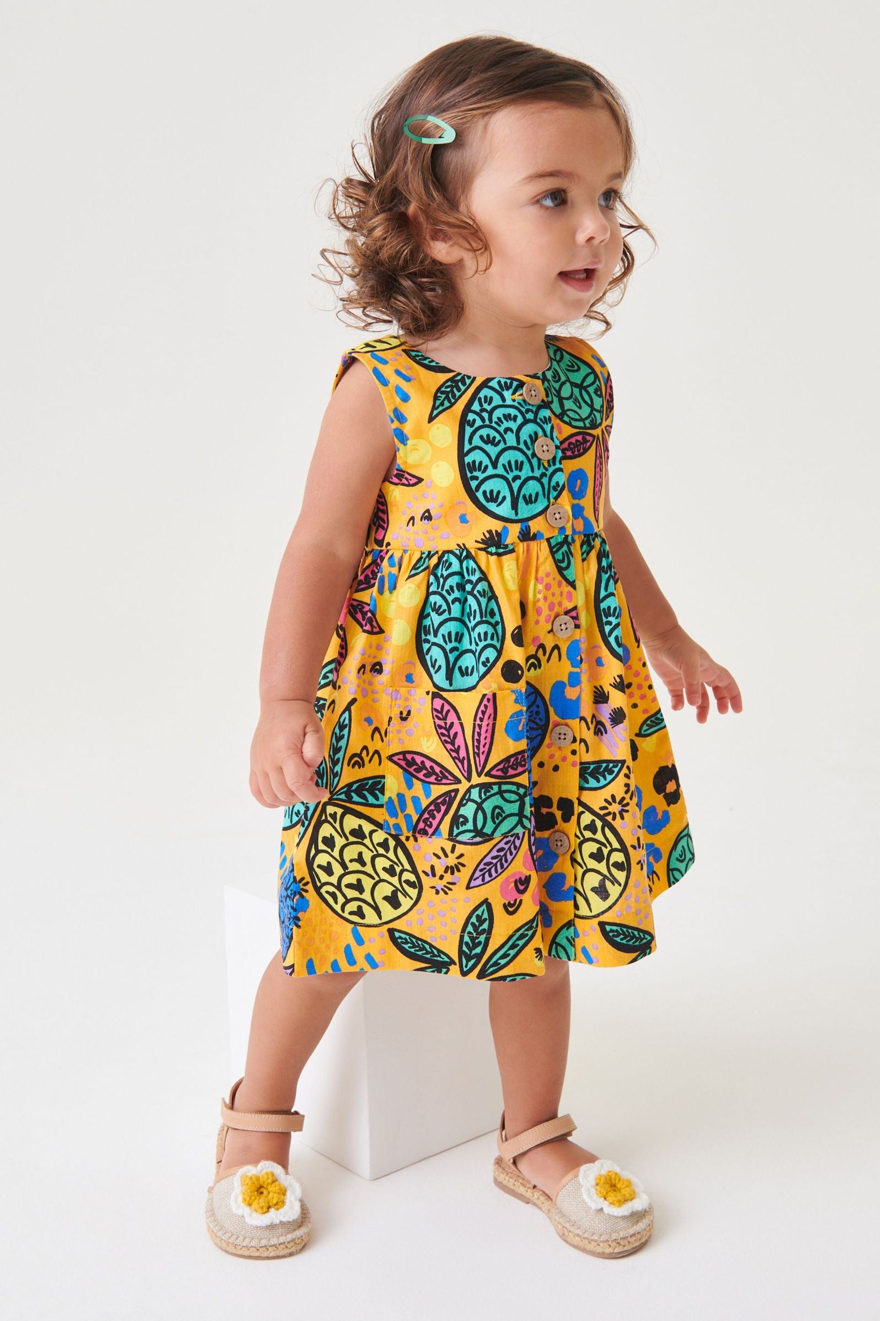 Yellow Tropical Cotton Sleeveless Dress (3mths-8yrs)