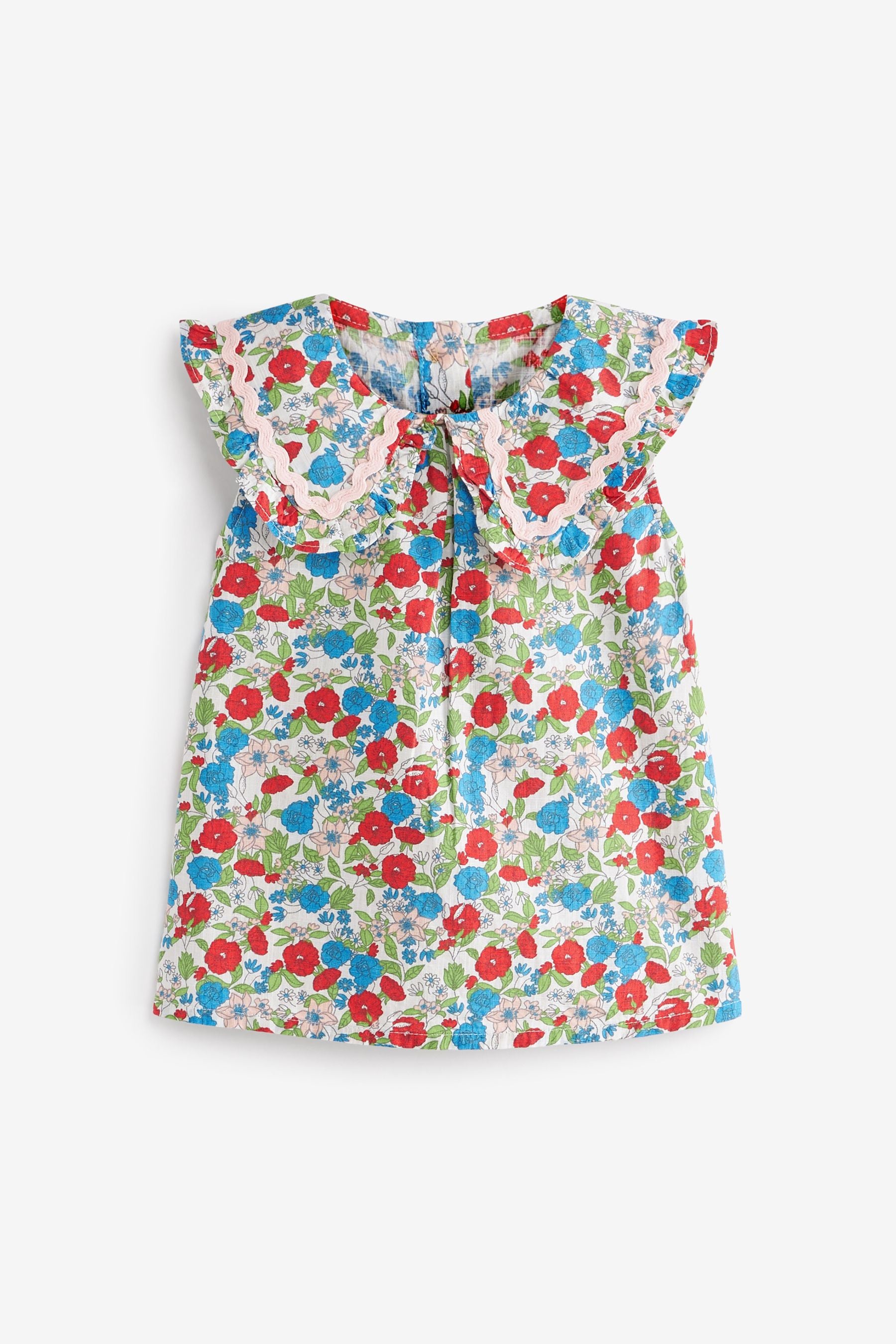 Red/Blue Ditsy Cotton Collar Blouse (3mths-8yrs)