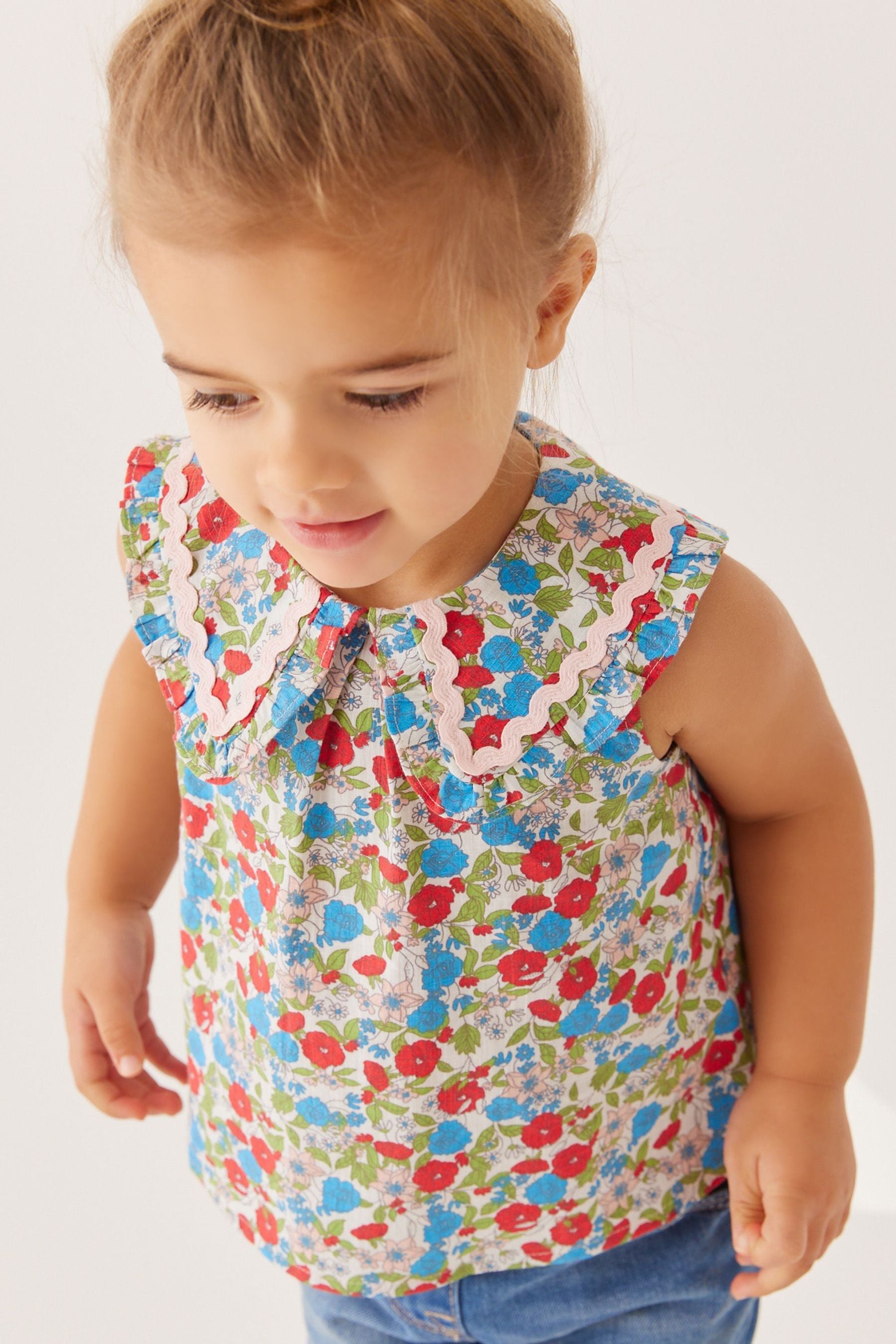 Red/Blue Ditsy Cotton Collar Blouse (3mths-8yrs)