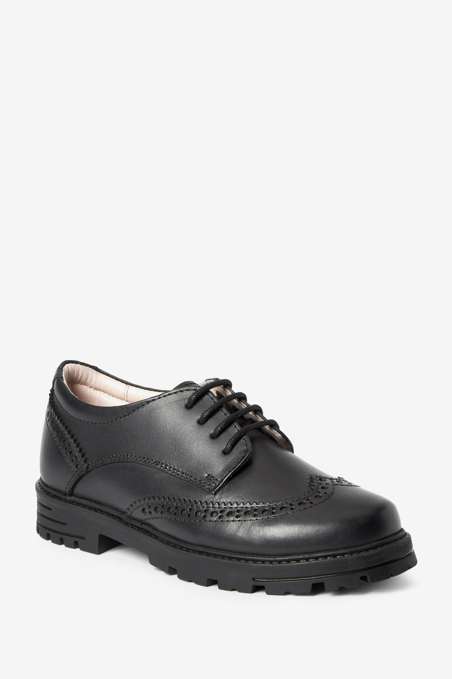 Black School Leather Brogue Shoes