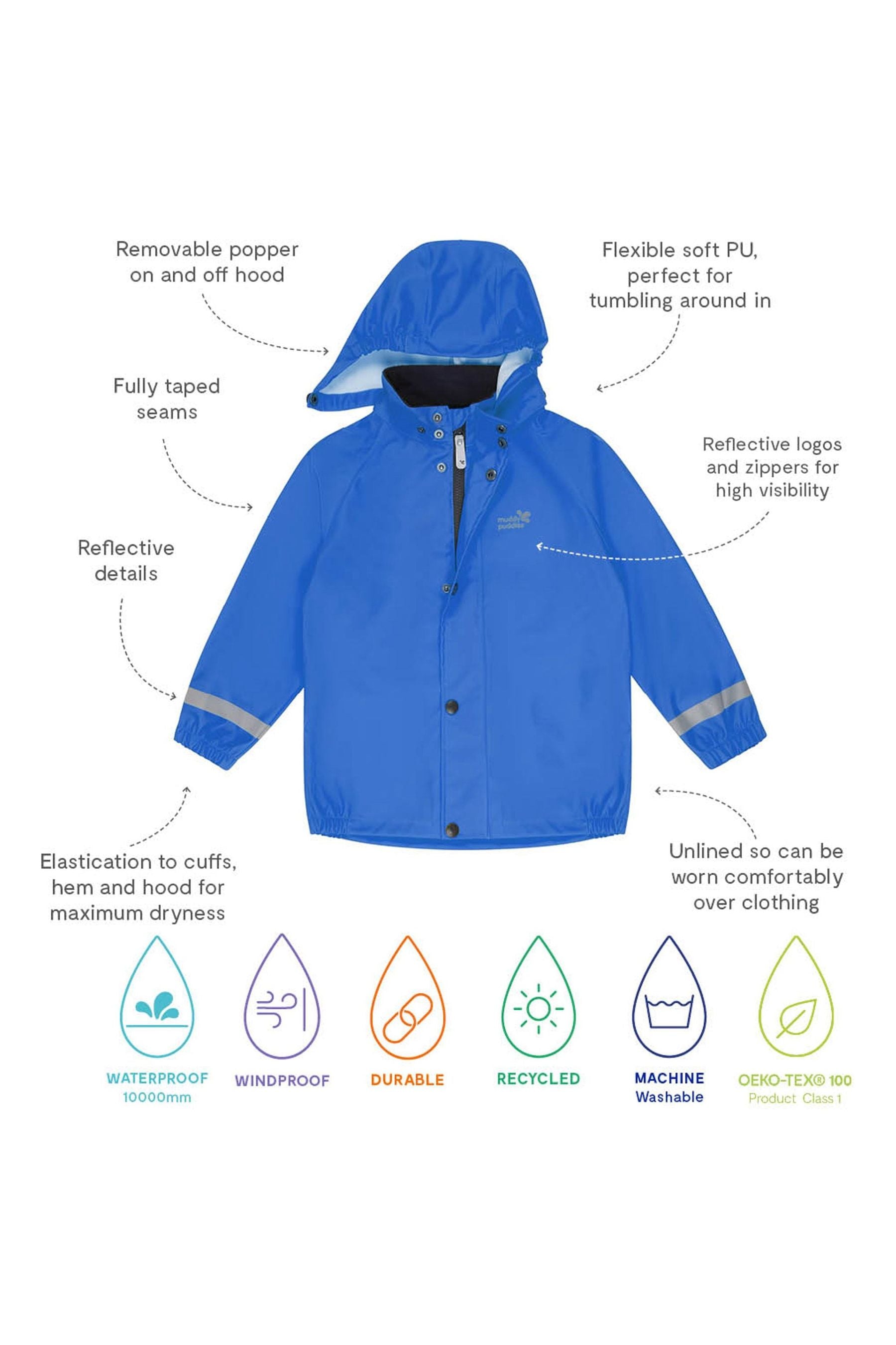 Royal Blue Muddy Puddles Recycled Rainy Day Waterproof Jacket