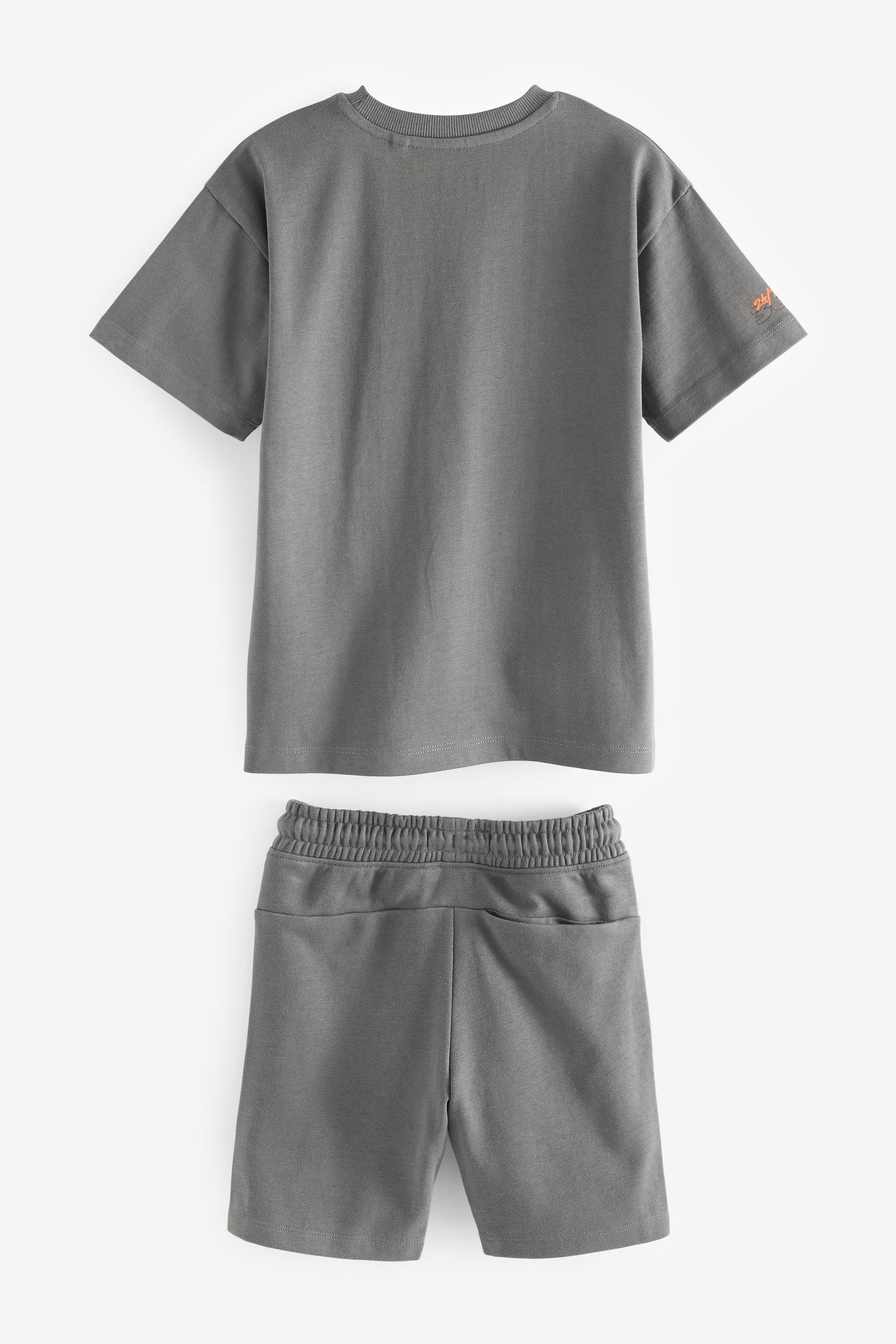 Grey Zip Pocket T-Shirt And Shorts Set (3-16yrs)