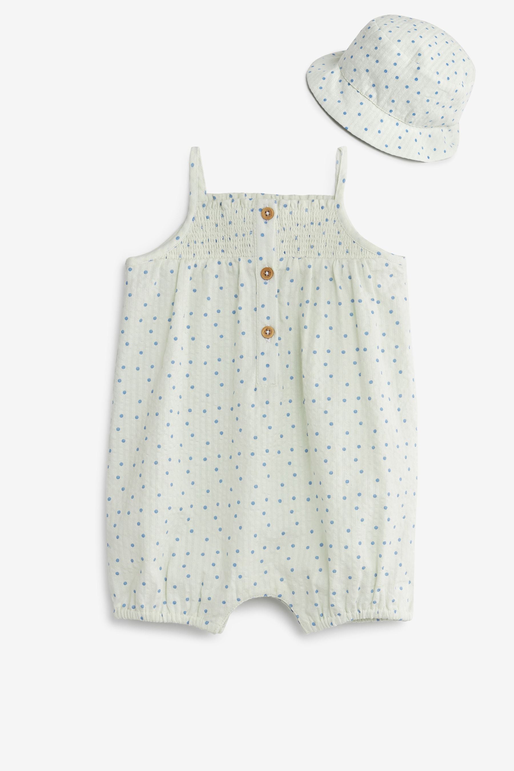 White Baby Romper And Hat Co-ord Set