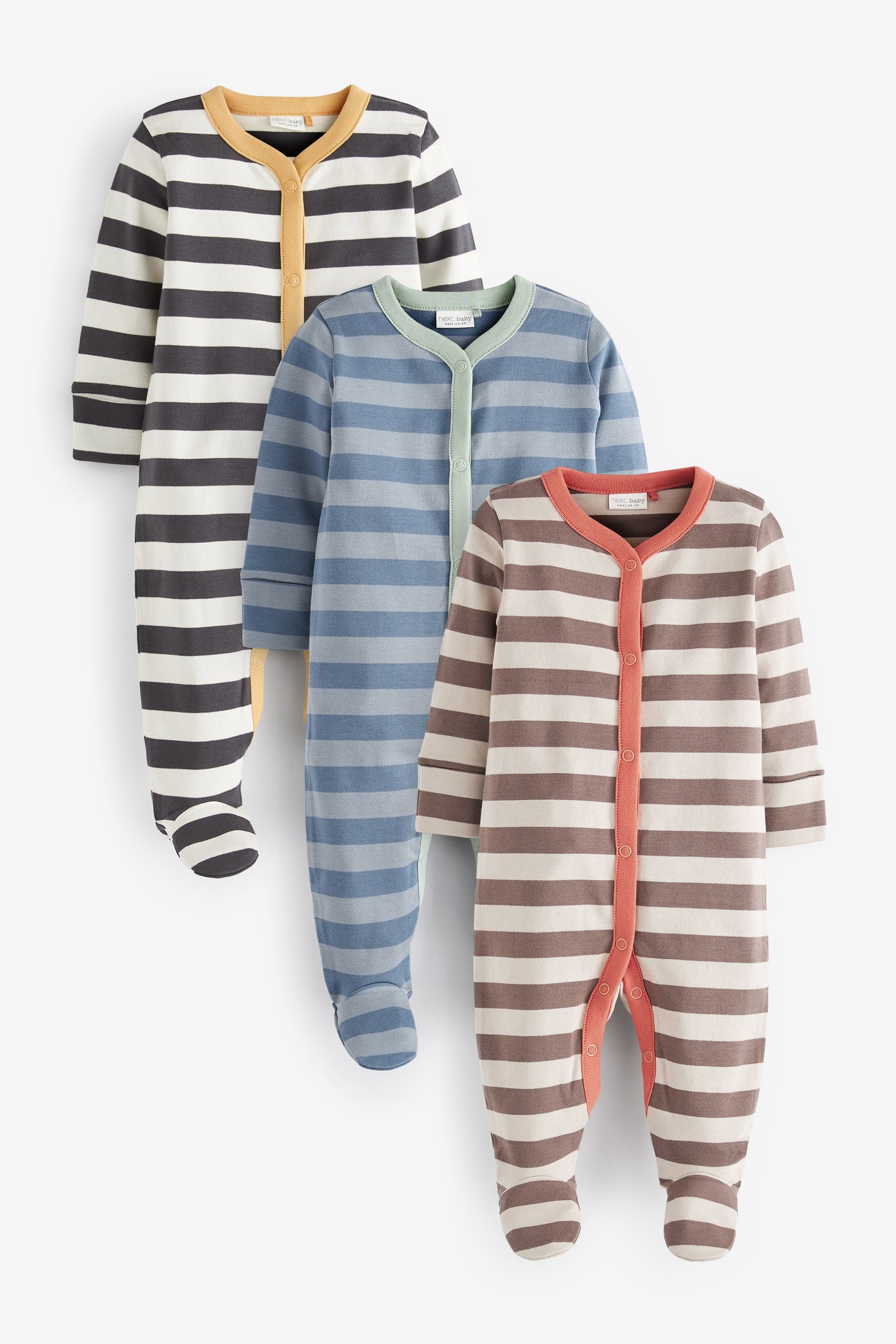 Multi Stripe 3 Pack Baby Sleepsuits